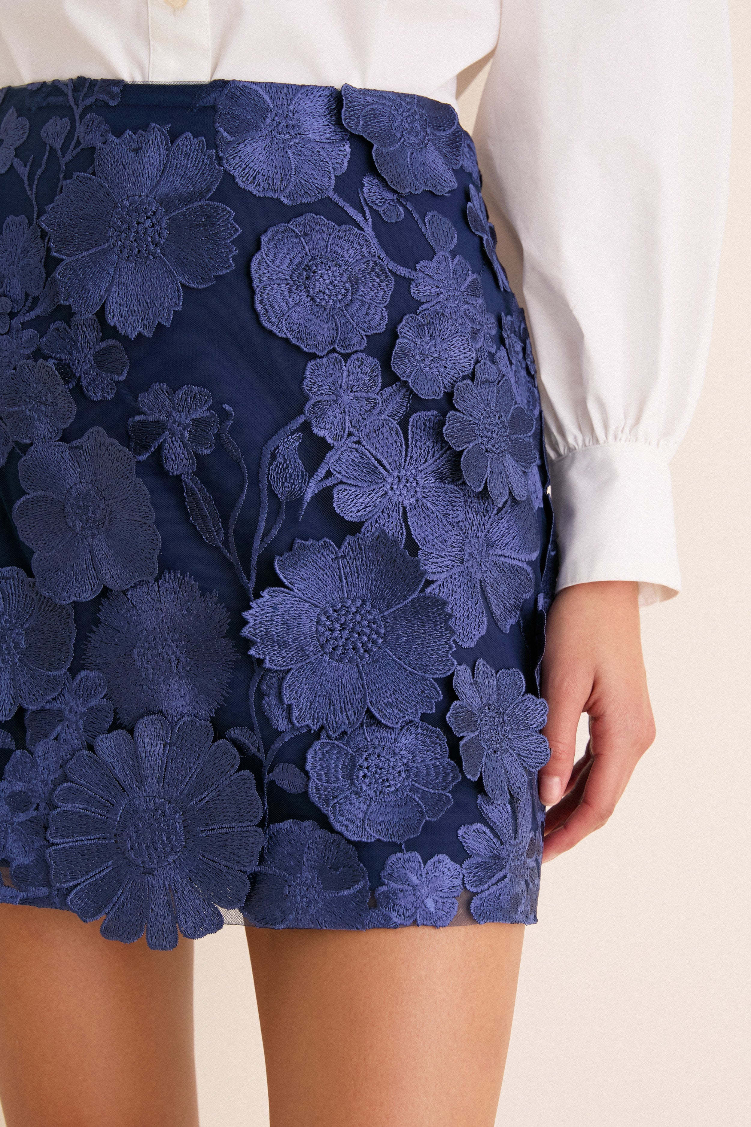 Navy 3D Floral Tate Mini Skirt