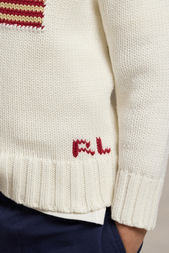 White Little Boys Flag Cotton Crewneck Sweater