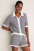 White and Black Gaelle Polo Knit Top