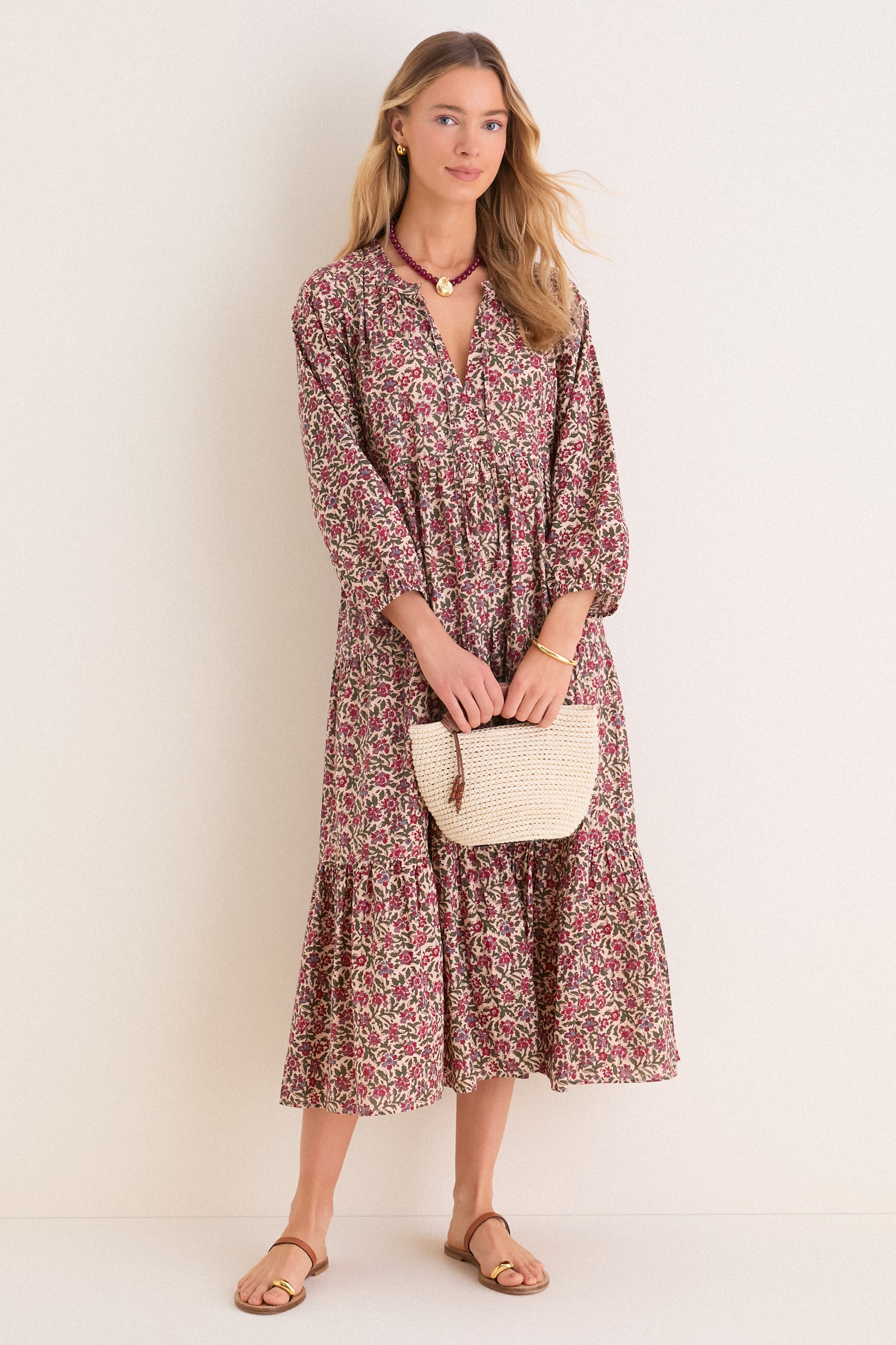 Framboise Floral Long Sleeve Salty Paloma Caftan