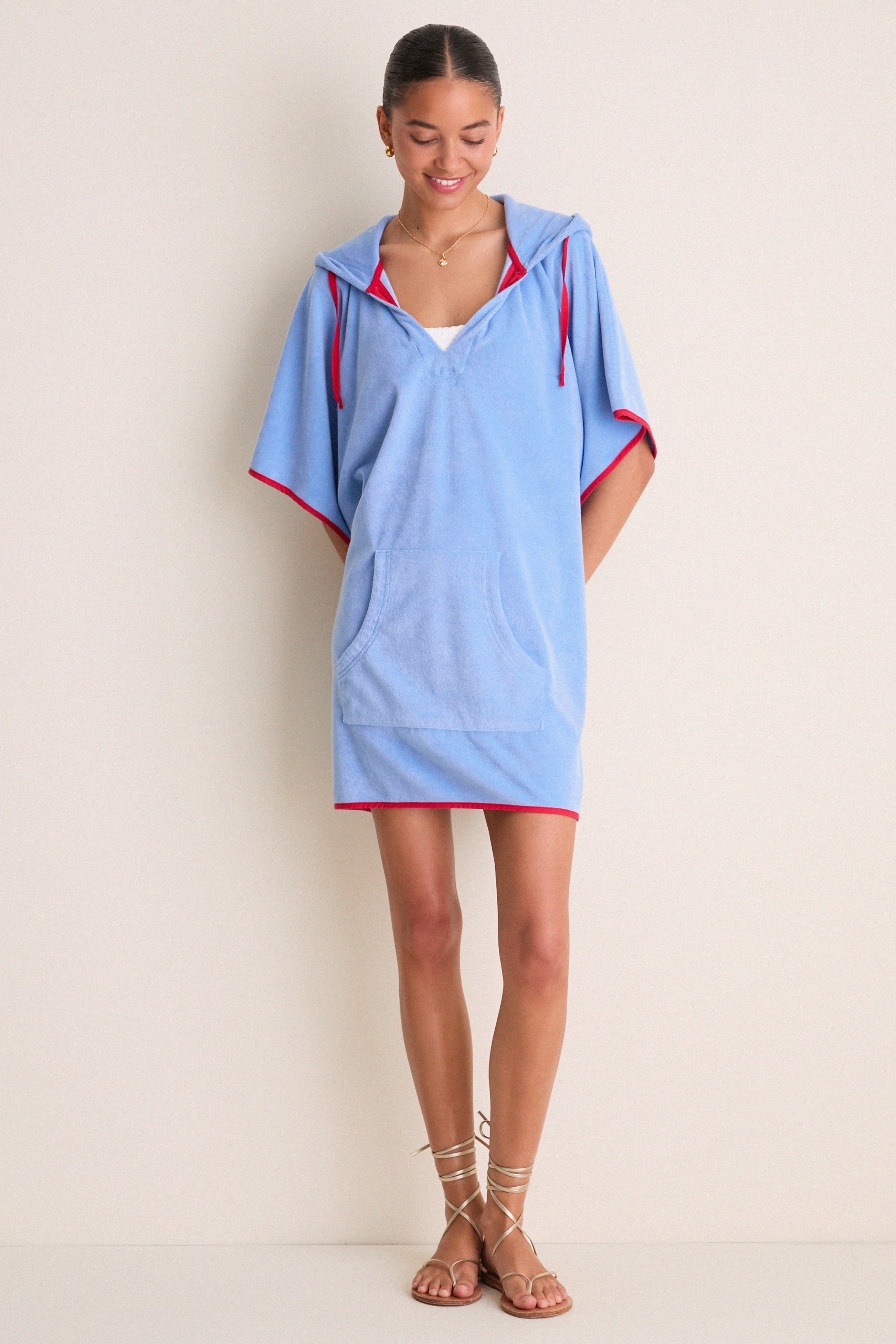 Powder Blue and Poppy Terrycloth Cabana Coverup