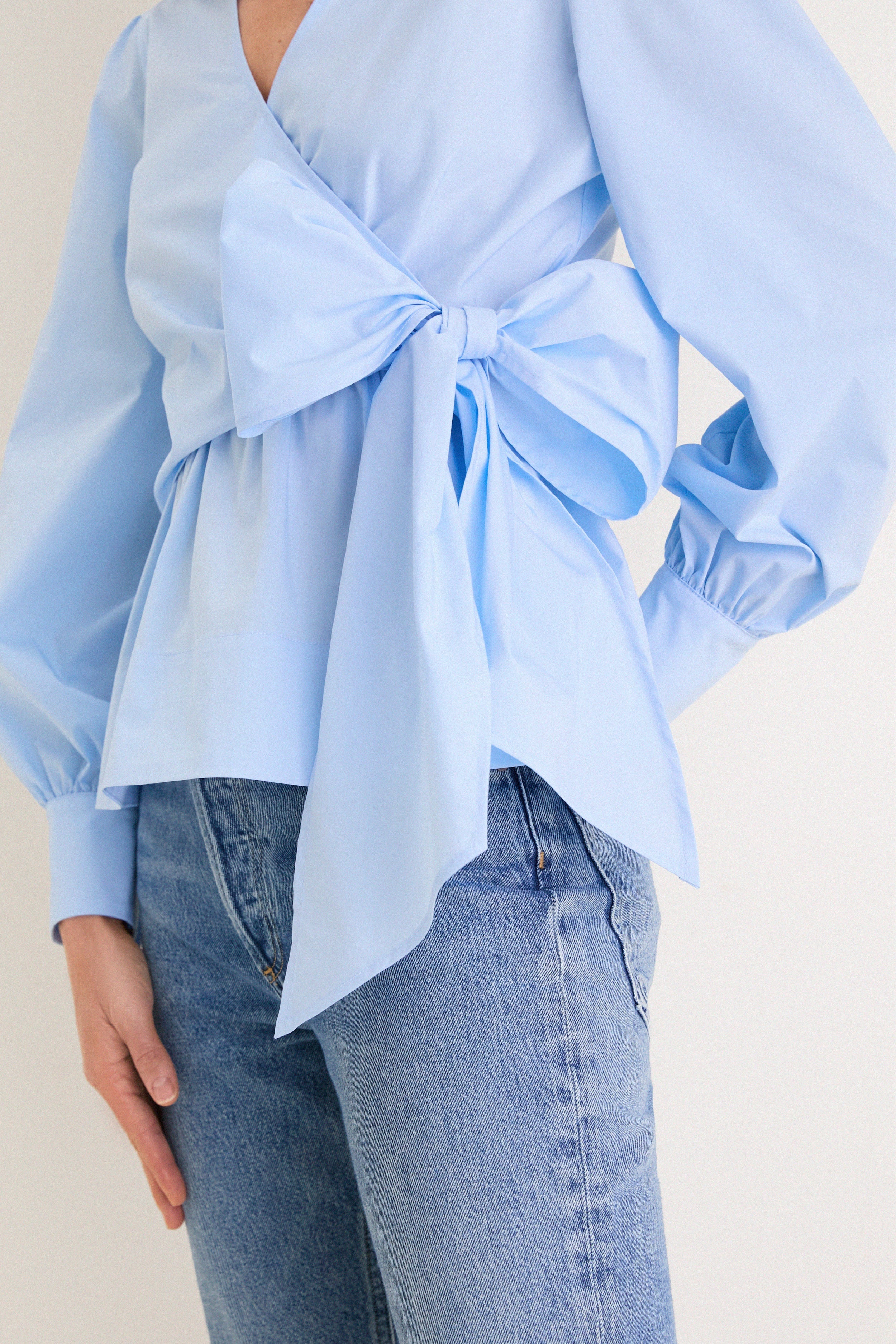 French Blue Tie Front Bow Bea Blouse