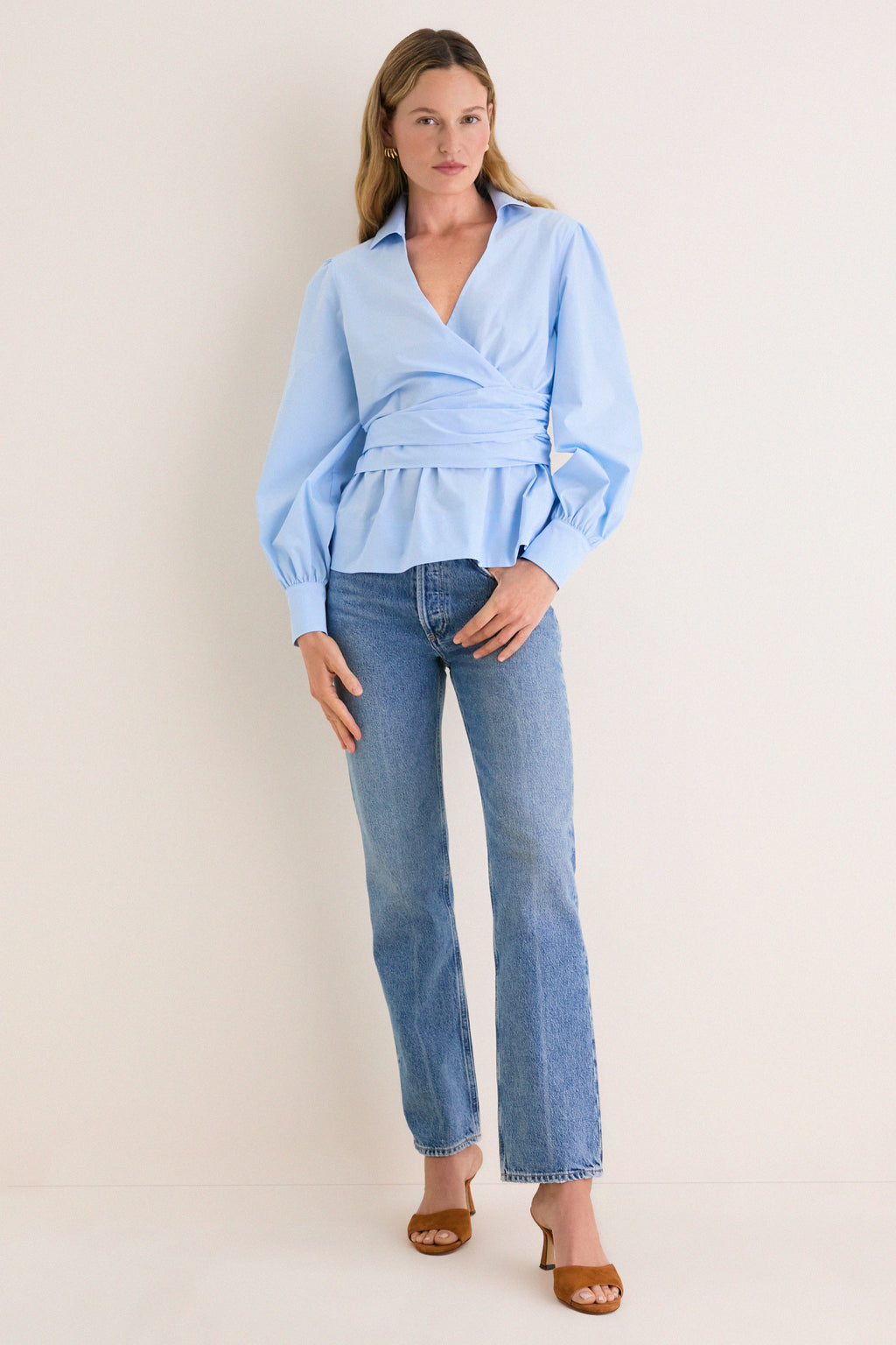 French Blue Tie Front Bow Bea Blouse