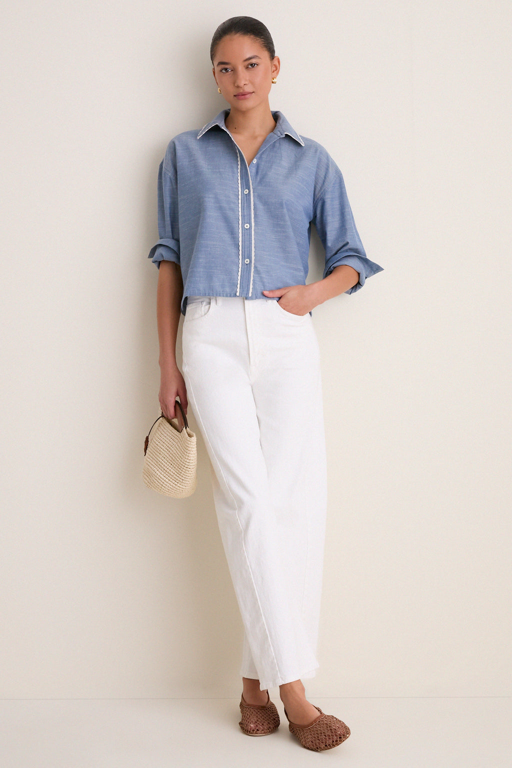 Chambray Cropped Jasper Button Down