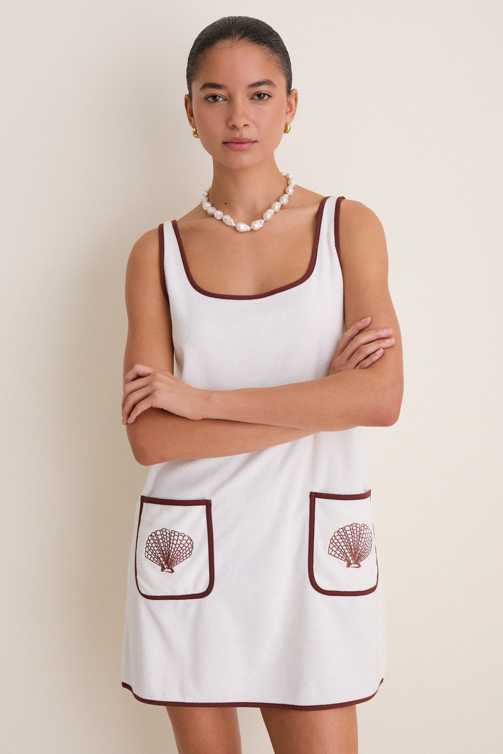 Blanc Shell Embroidered Terrycloth Dress Coverup