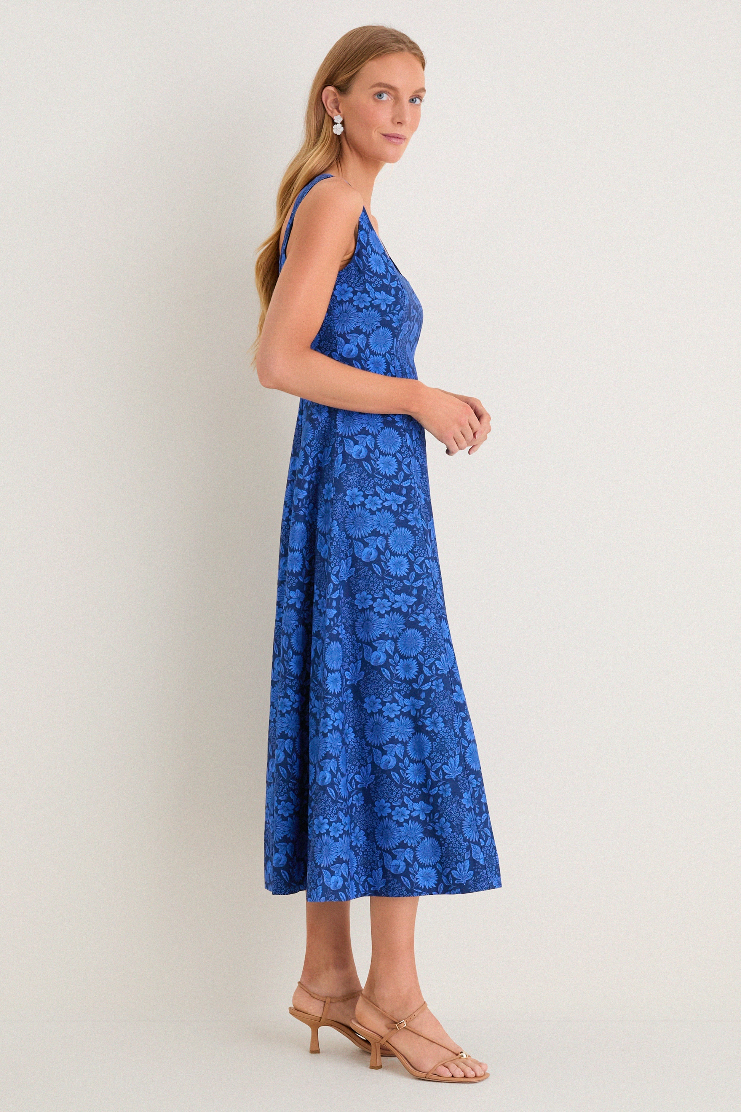 Cobalt Blue Dahlia Floral Catie Dress