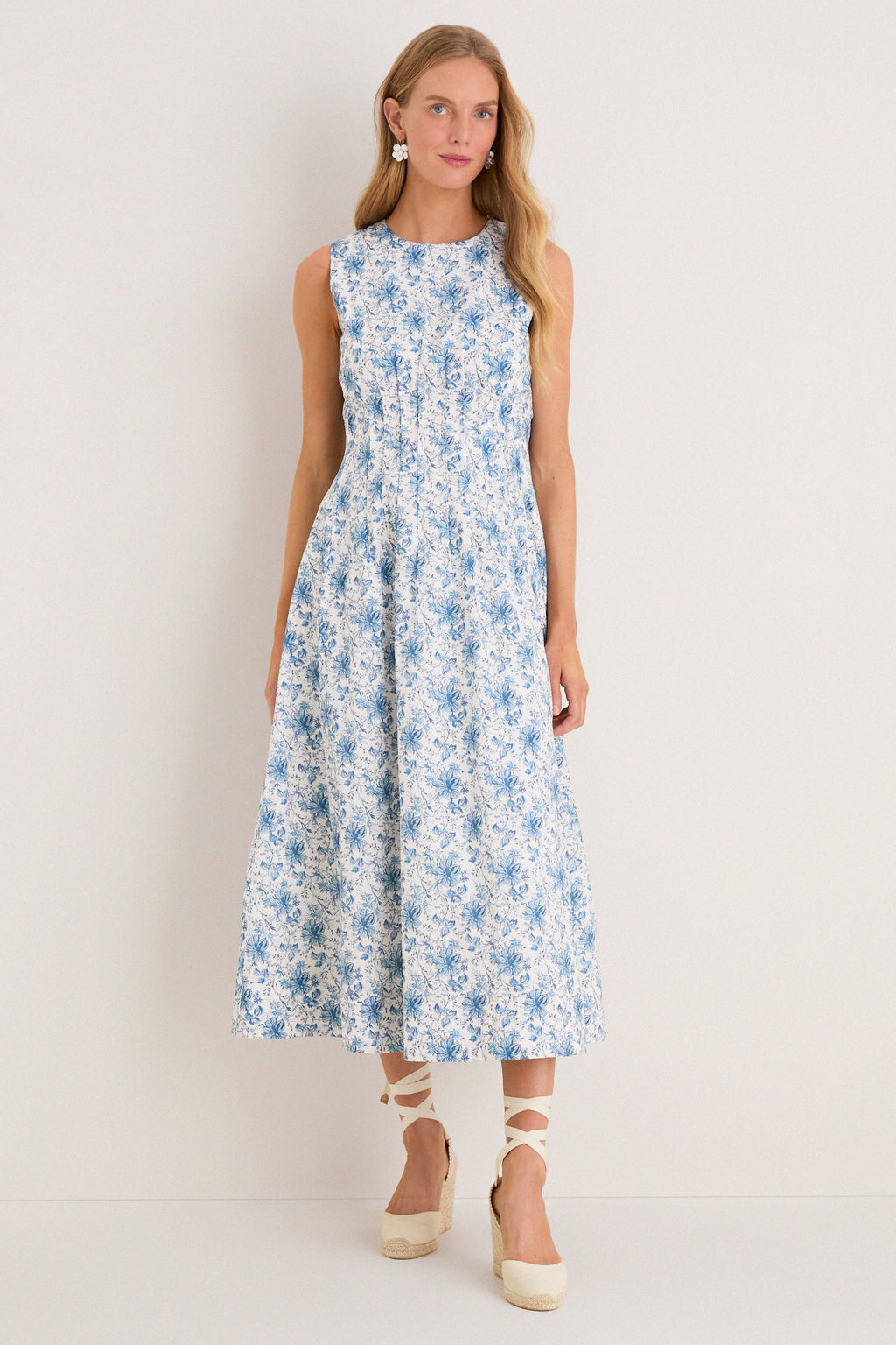 French Blue Floral Toile Christina Maxi Dress