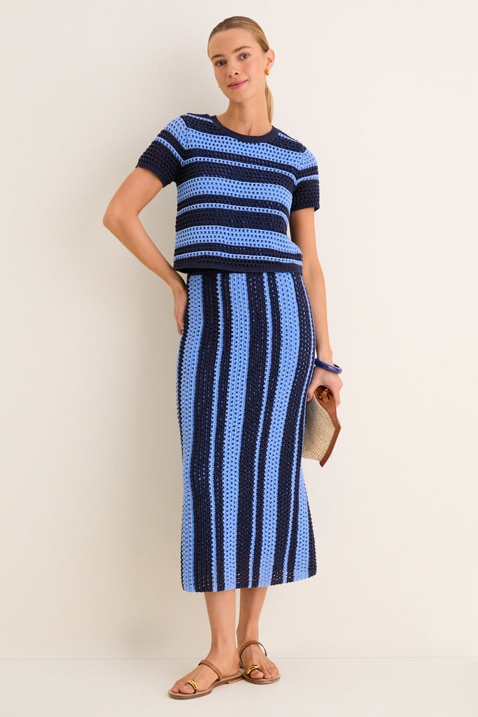 Navy & Baby Blue Striped Knit Ren Skirt