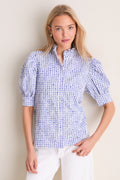 Blue Embroidered Gingham Louisa Blouse