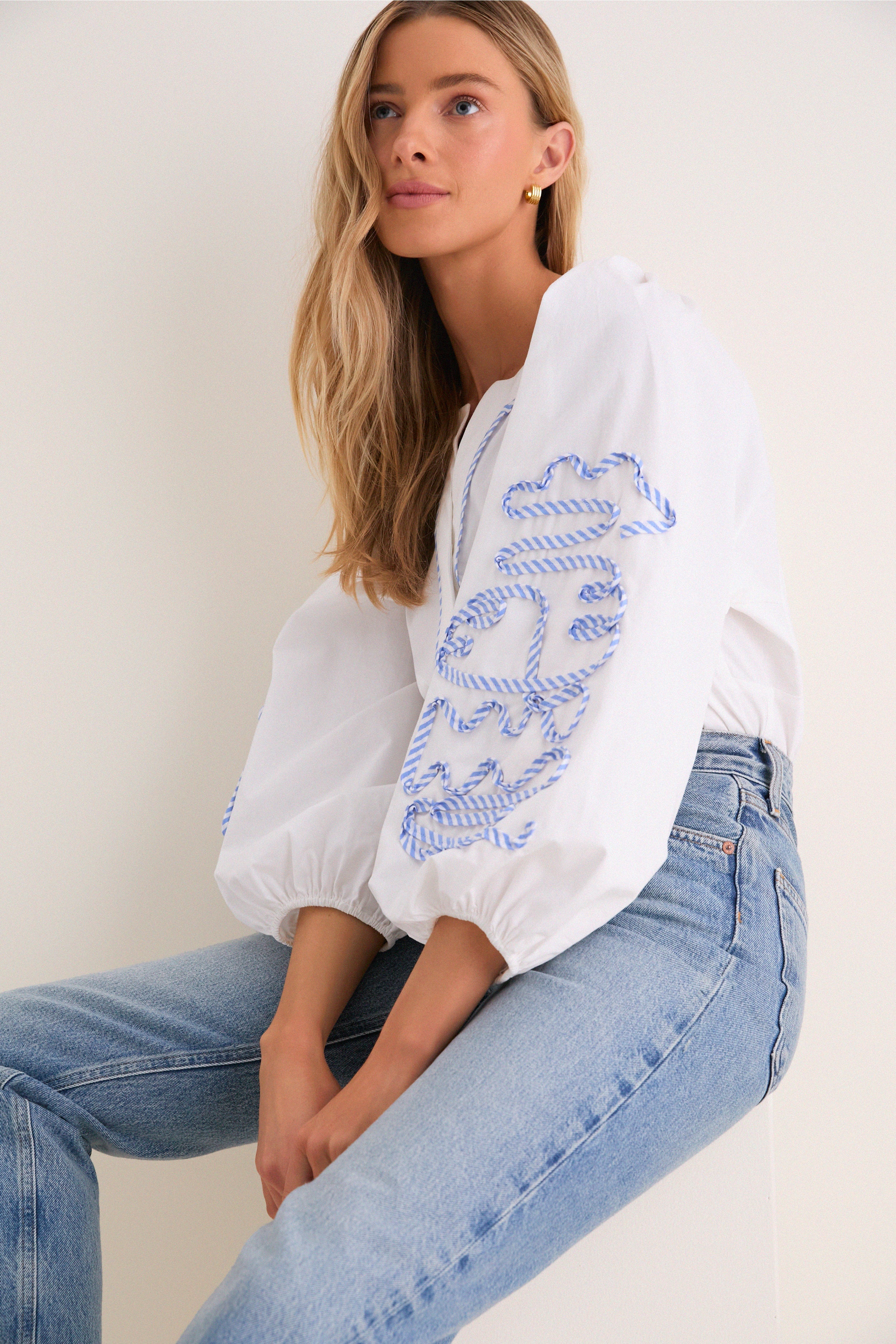 White & Blue Stripe Stella Blouse