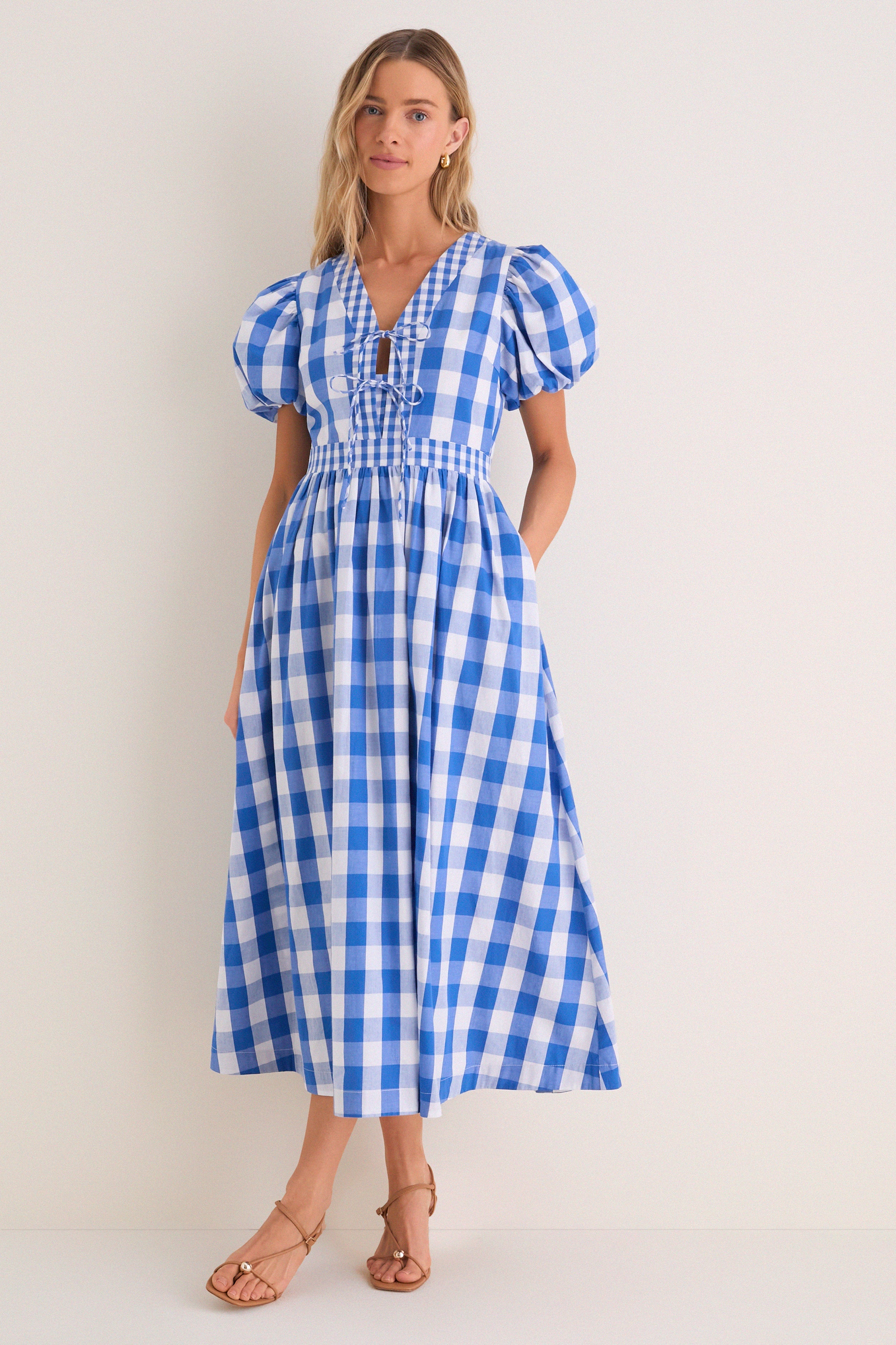 Blue Gingham Prim Maxi Dress