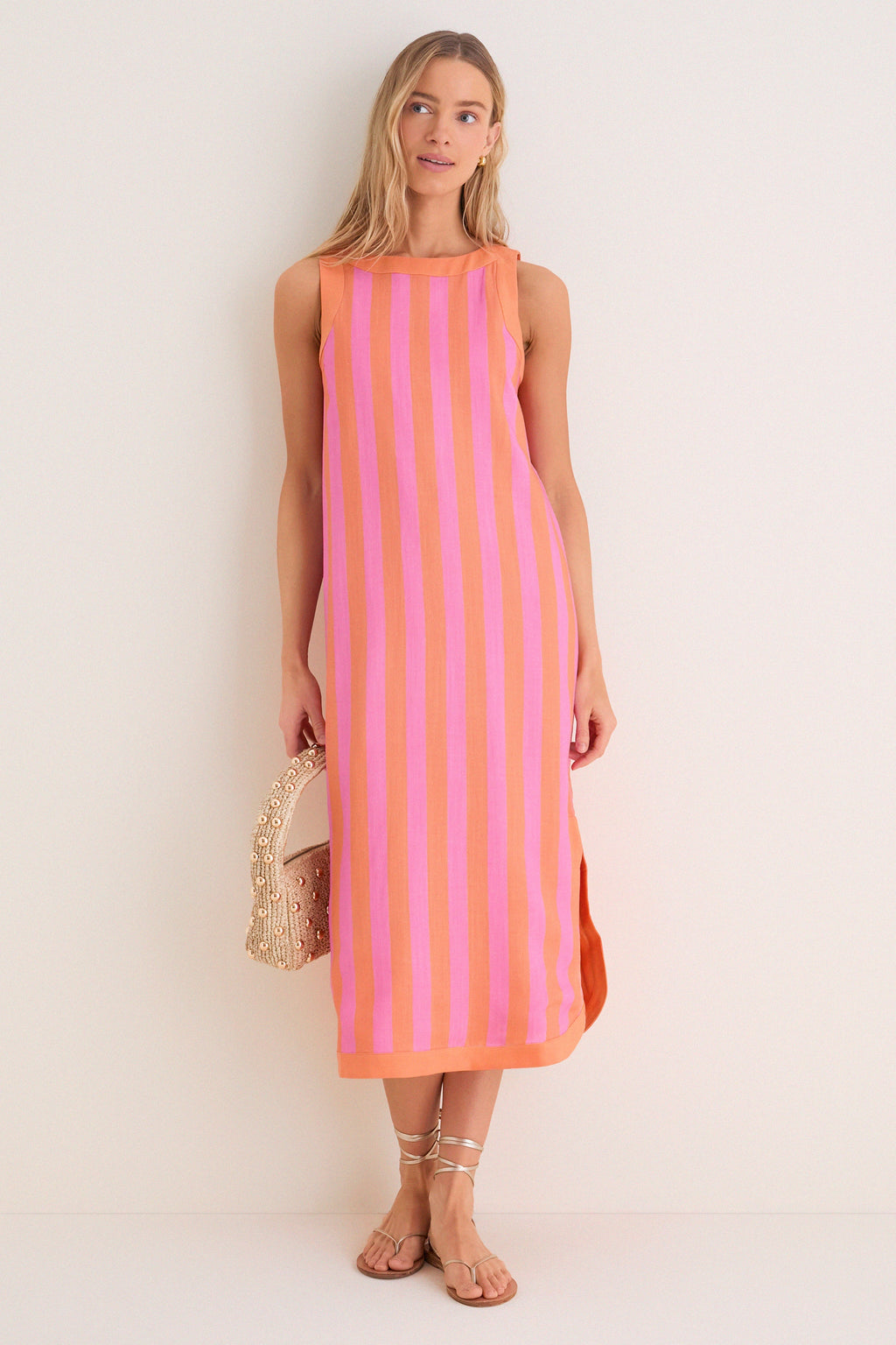 Orange & Pink Cabana Stripe Nella Midi Dress