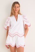 White with Red Embroidery Weston Top