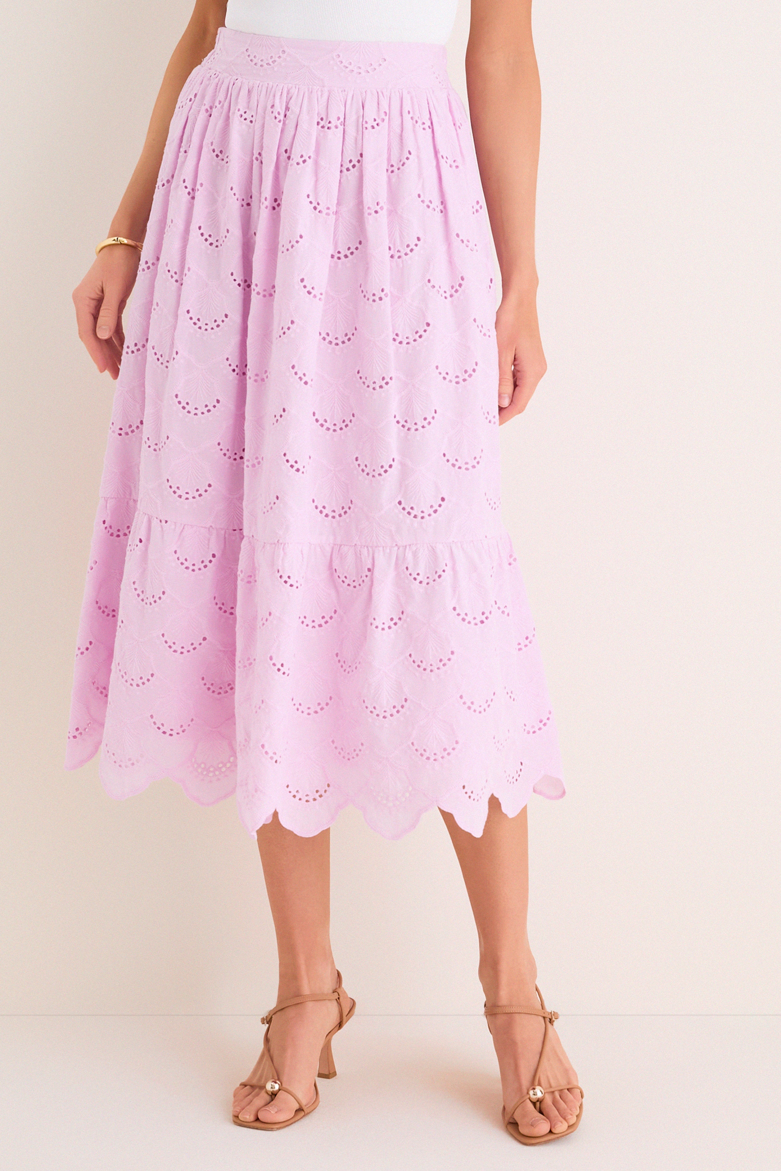 Lilac Eyelet Carter Midi Skirt