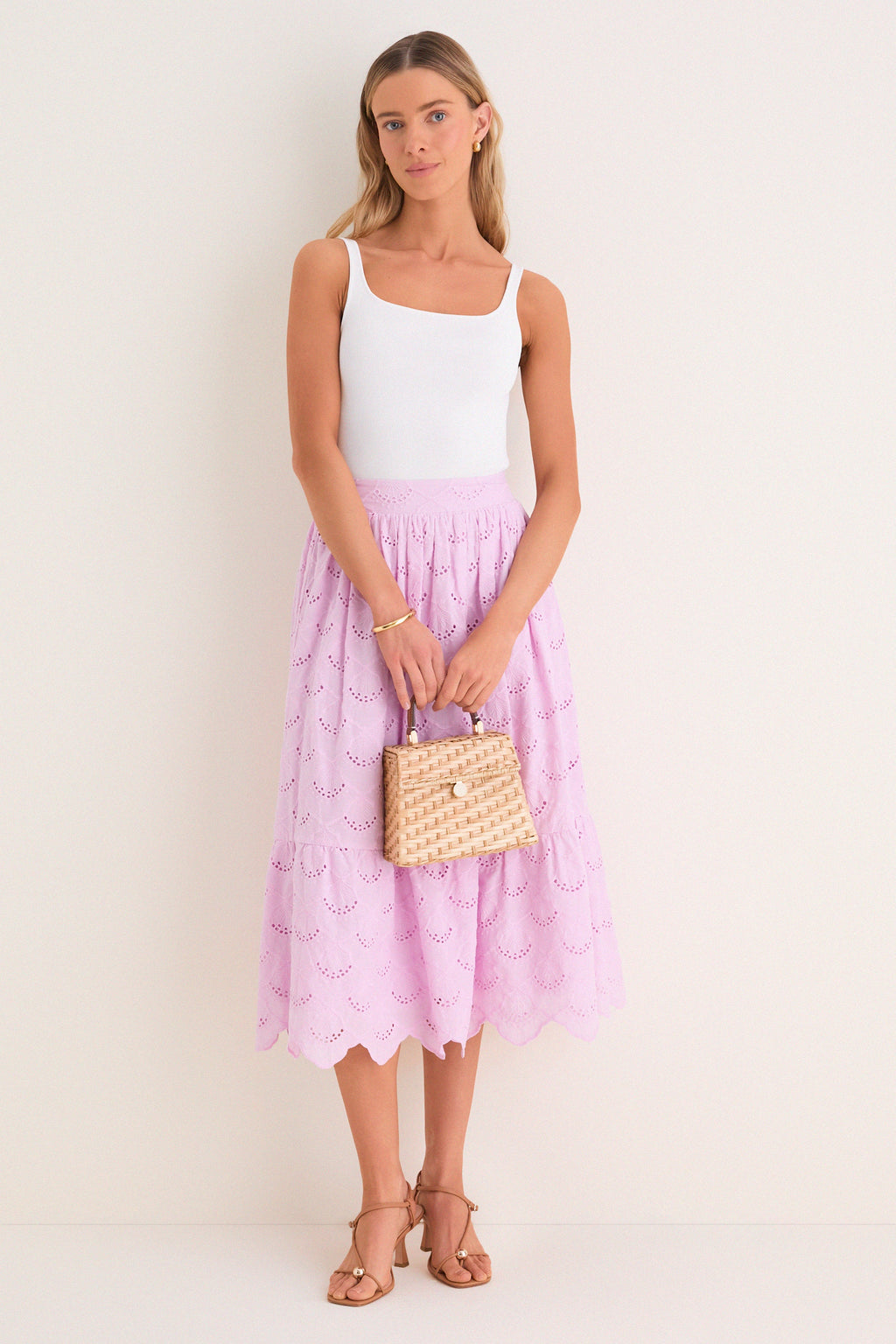 Lilac Eyelet Carter Midi Skirt