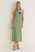 Cactus Multi Rose Detail Knit Halter Dress