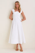 White Cotton Poplin 3D Floral Dress