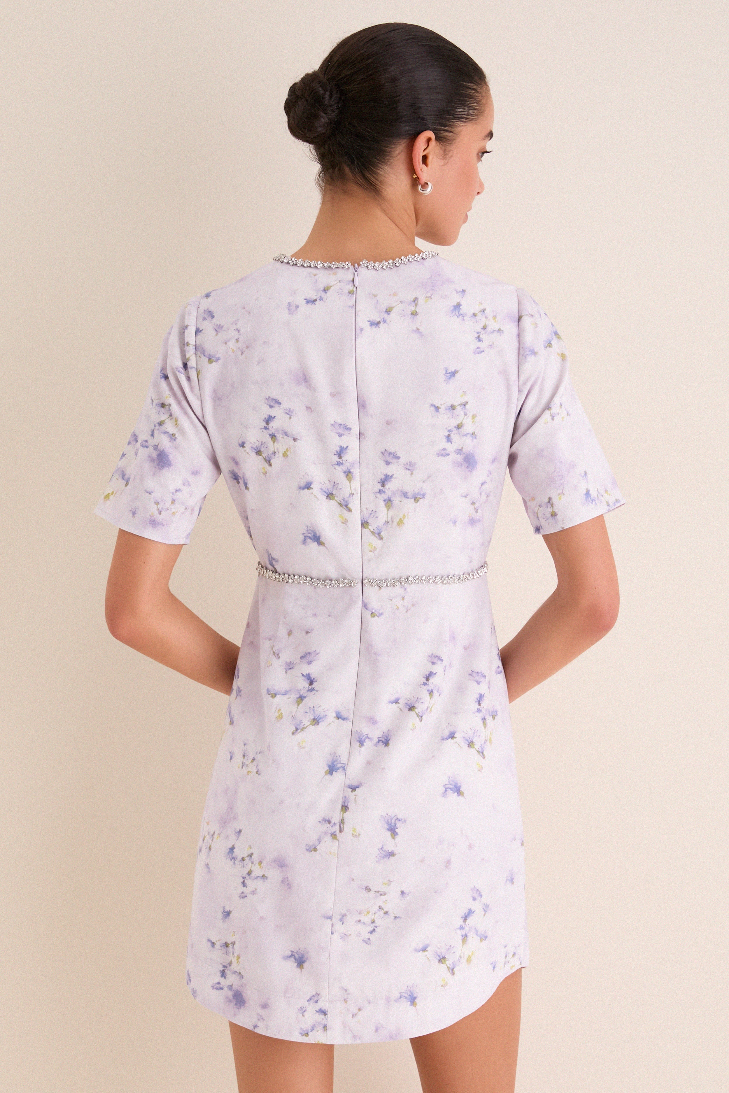 Lilac Floral Crystal Embellished Floria Mini Dress