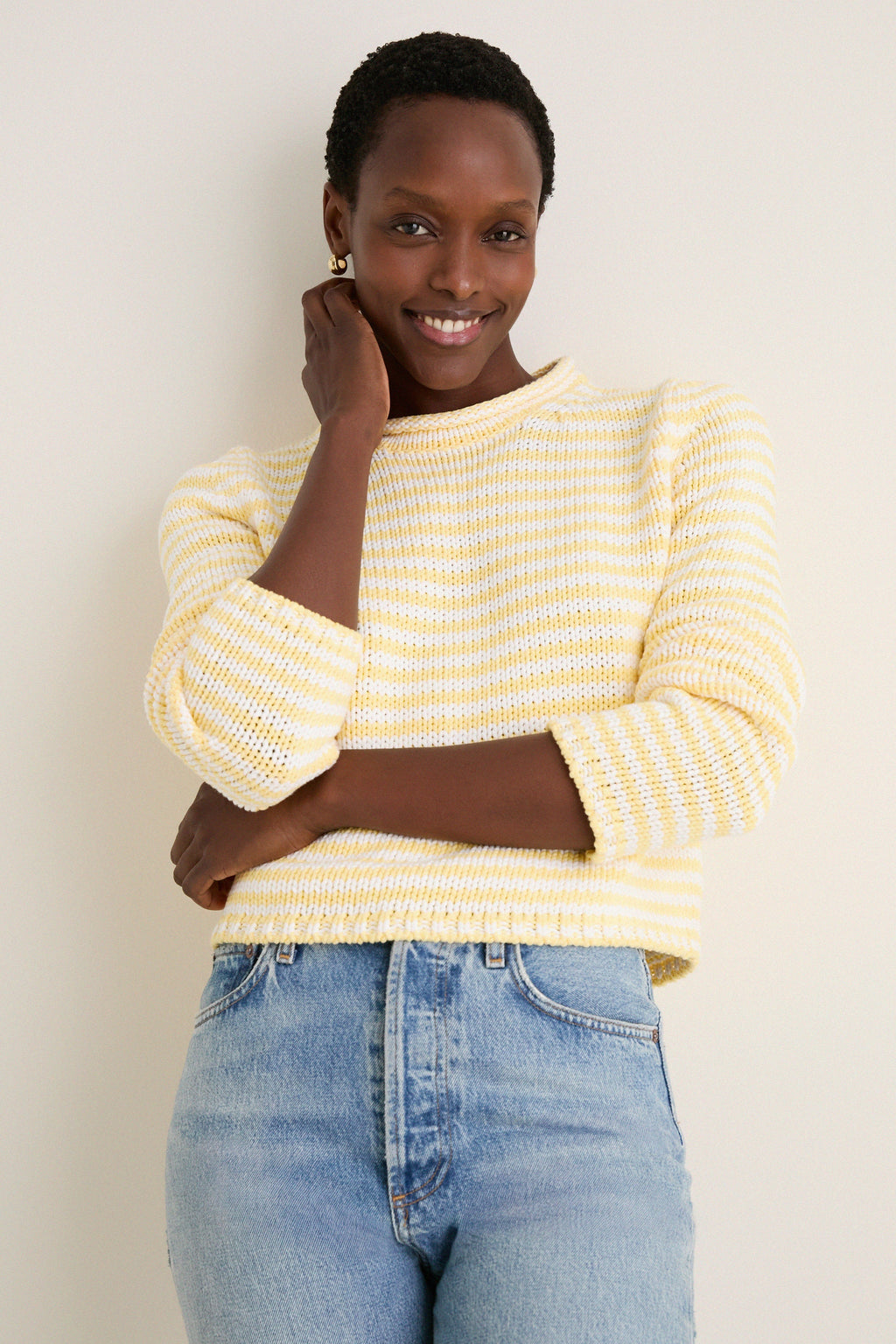Sunshine and Cream Fine Stripe Mini Marina Sweater