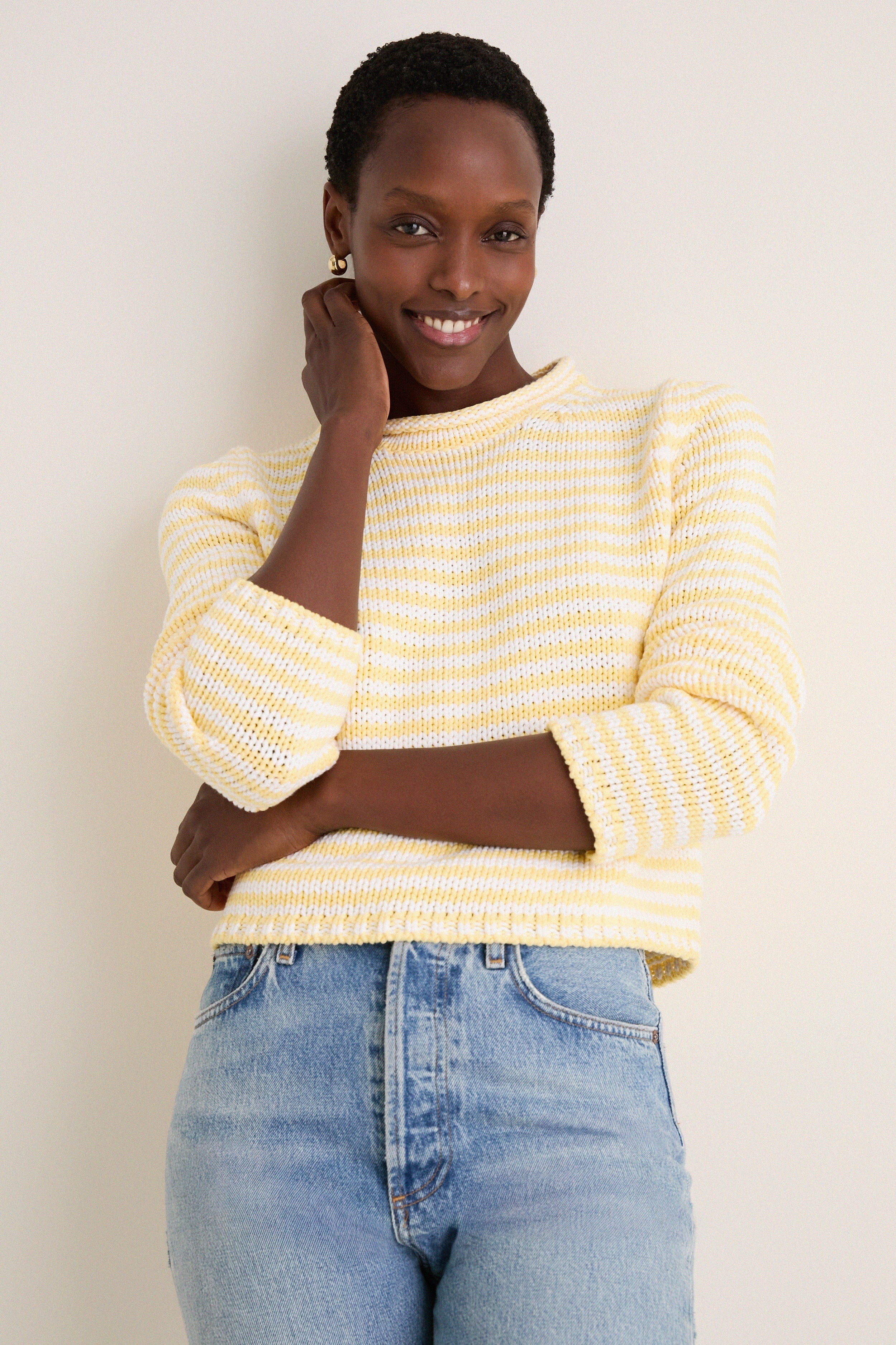 Sunshine and Cream Fine Stripe Mini Marina Sweater