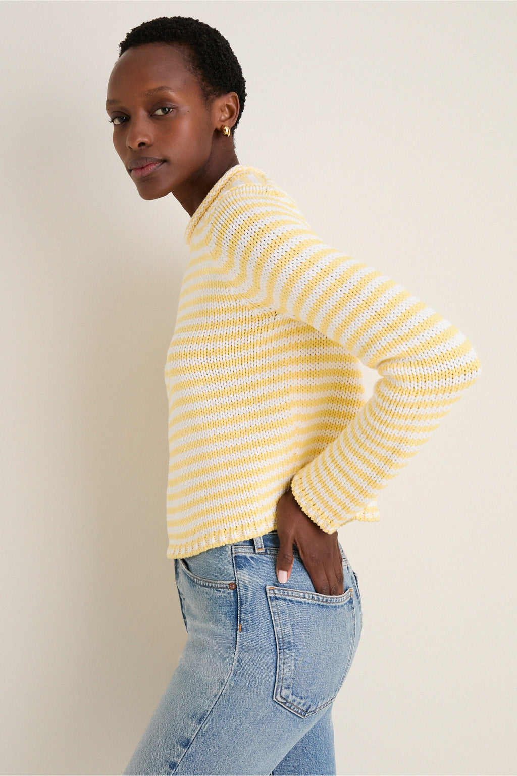 Sunshine and Cream Fine Stripe Mini Marina Sweater