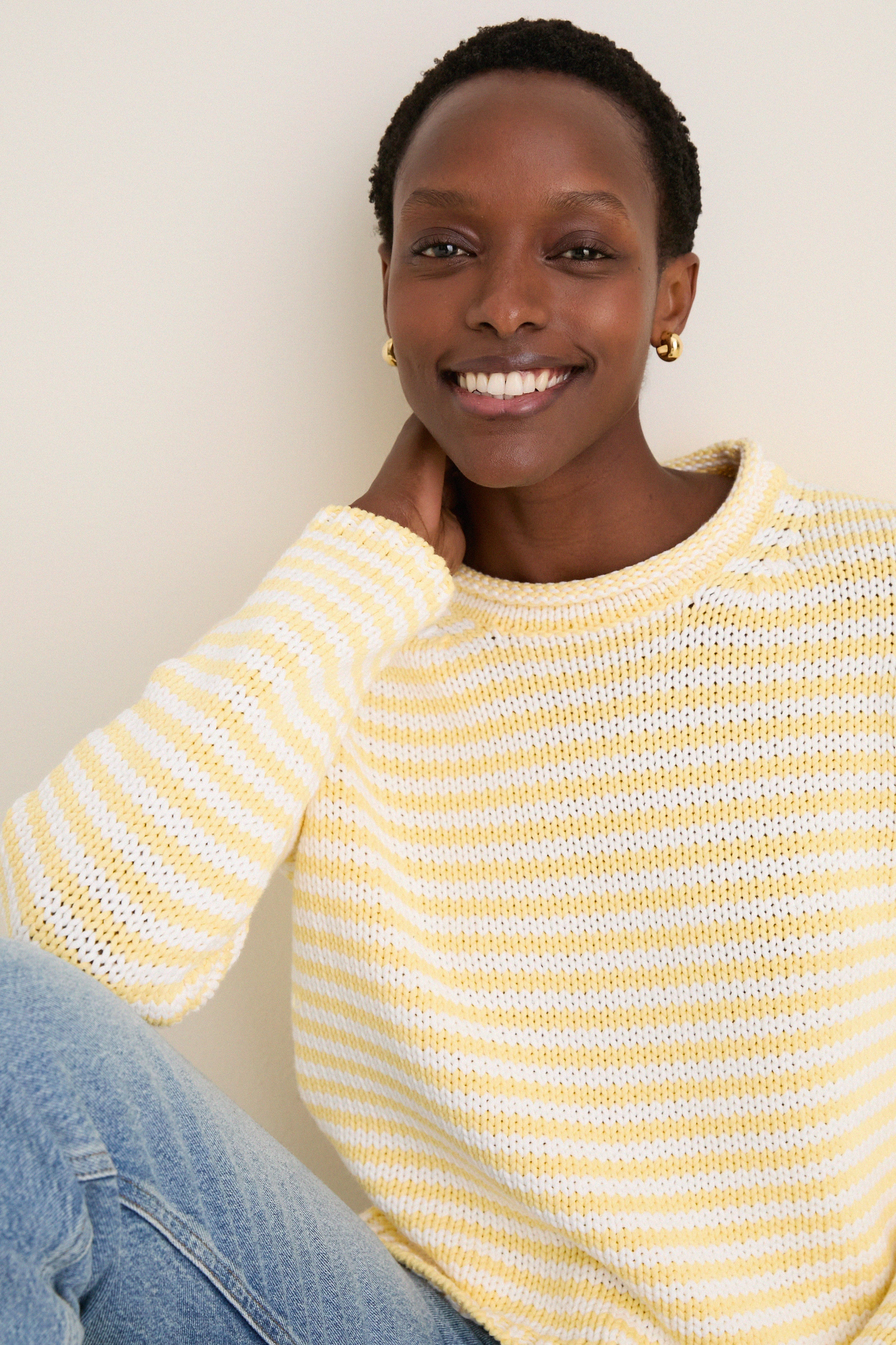 Sunshine and Cream Fine Stripe Mini Marina Sweater