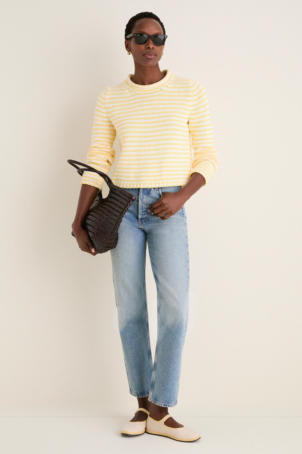 Sunshine and Cream Fine Stripe Mini Marina Sweater