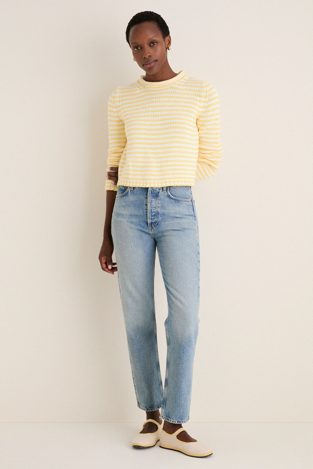 Sunshine and Cream Fine Stripe Mini Marina Sweater