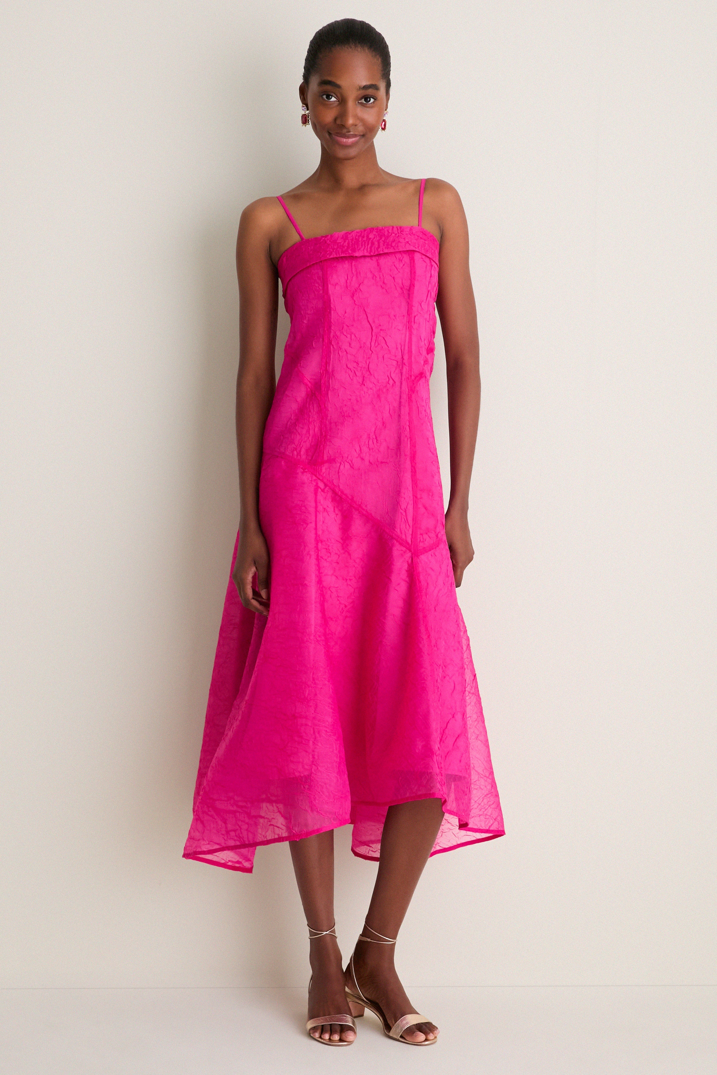 Raspberry Rose Shibori Organza Long Asymmetric Dress
