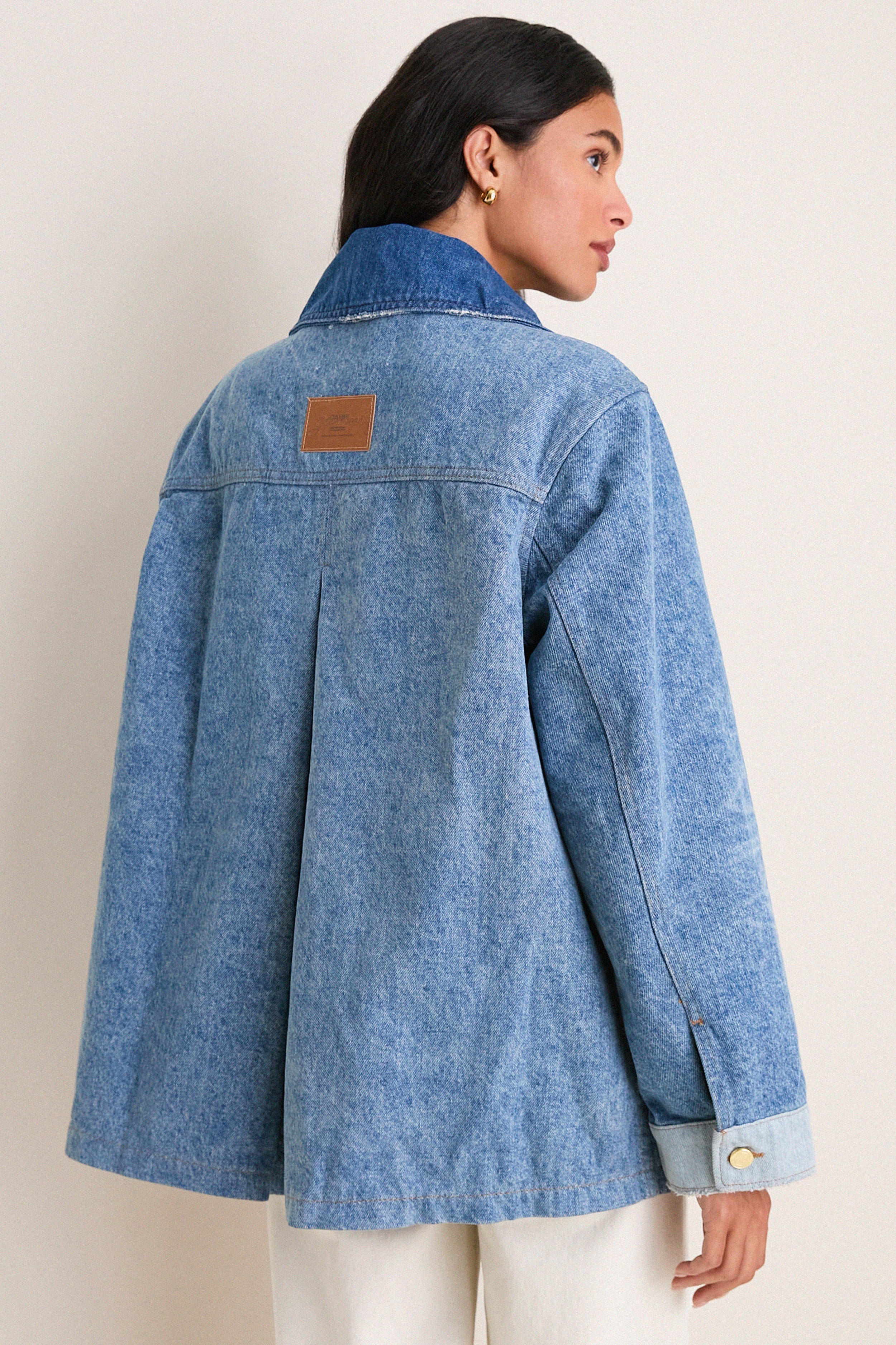 Mid Blue Vintage Patchwork Denim Midi Jacket
