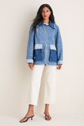 Mid Blue Vintage Patchwork Denim Midi Jacket