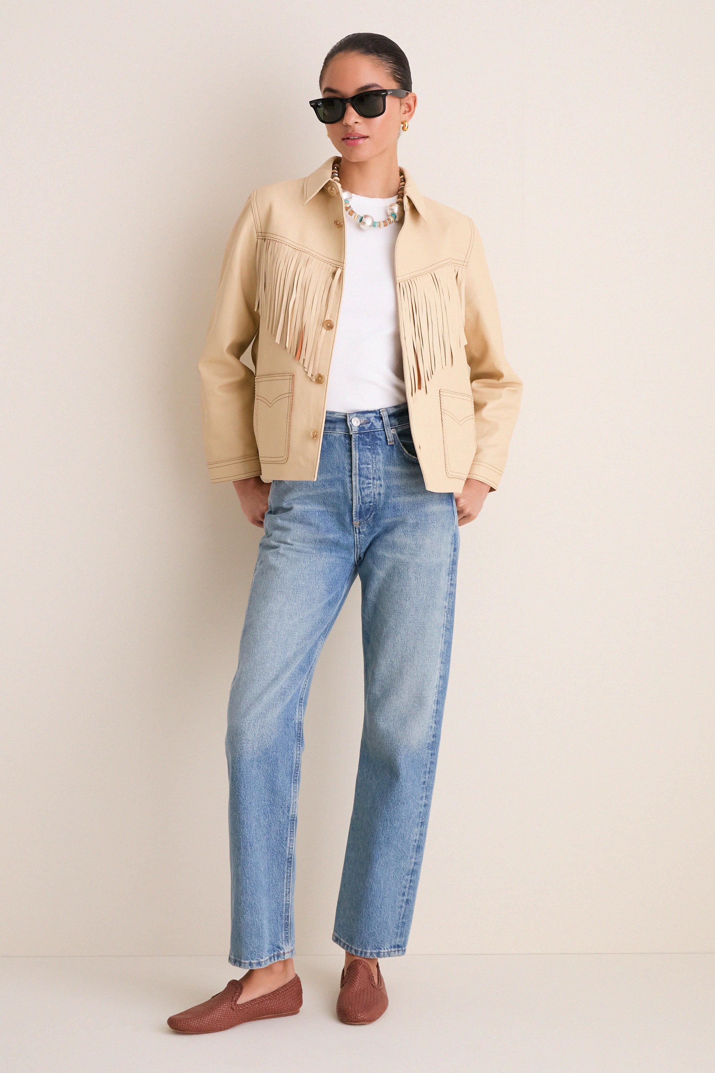 Toasted Almond Leather Fringe Jacket