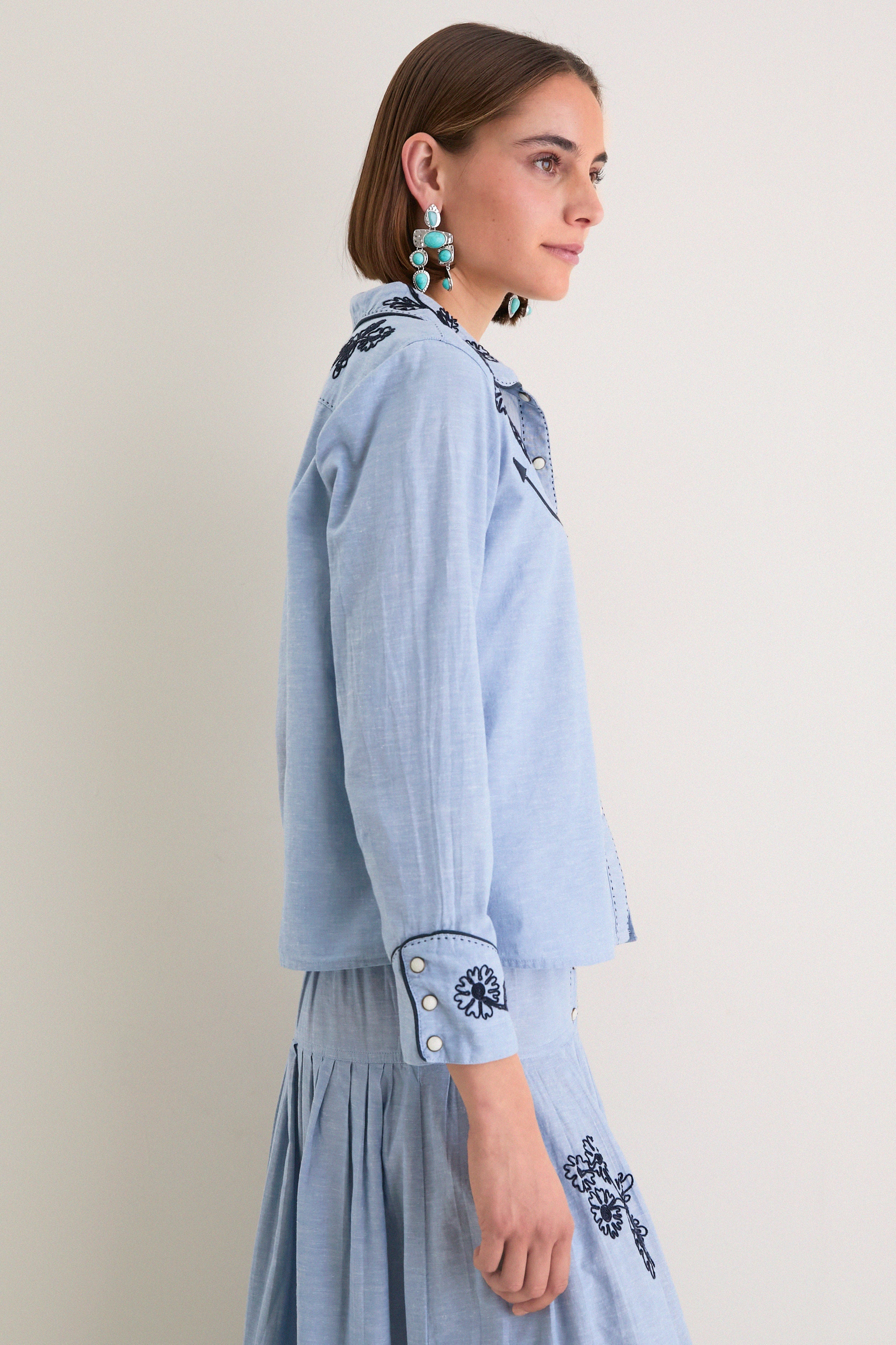 The Chambray Embroidered Western Shirt