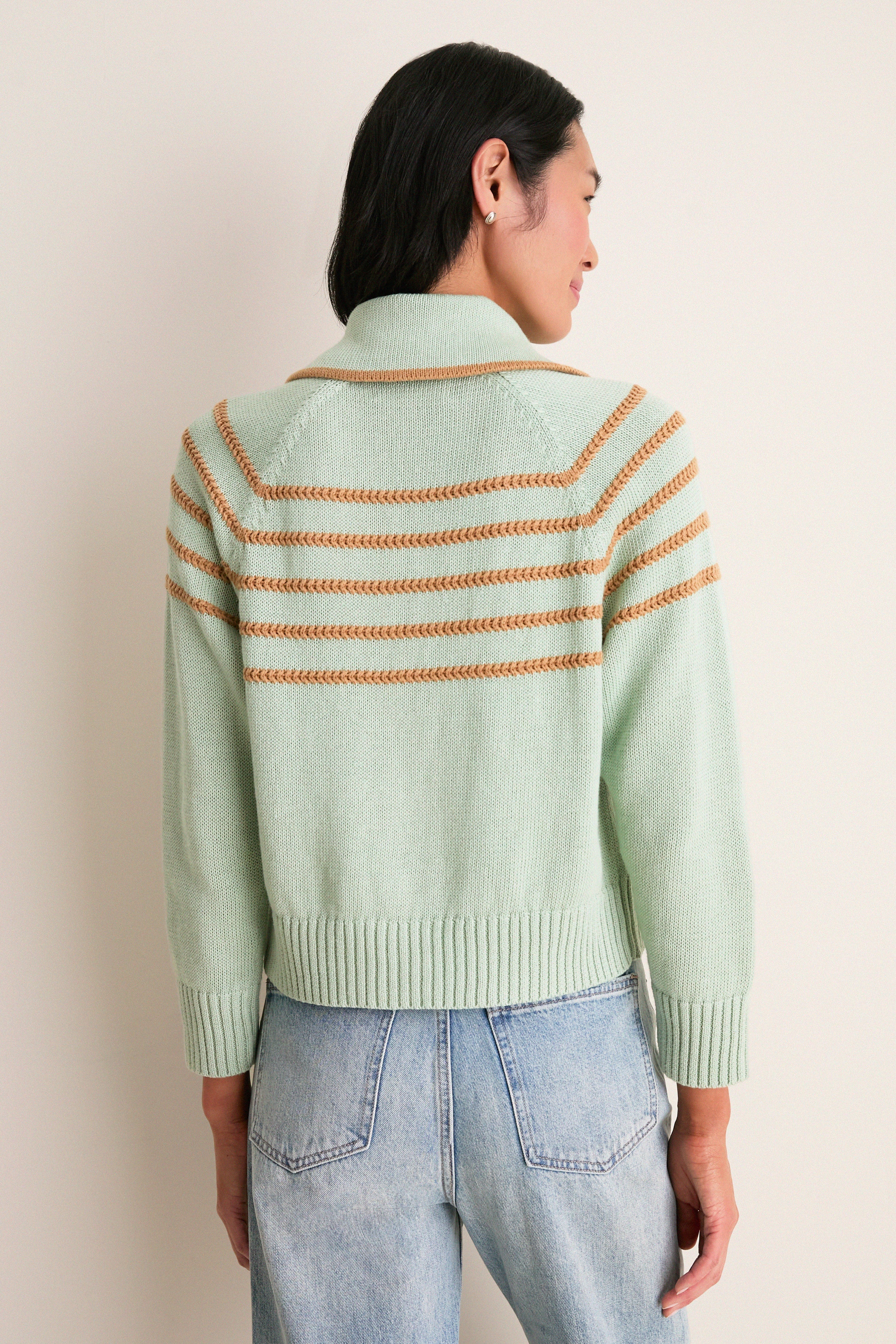 Seafoam Scholar Cardigan with Crochet Stripes