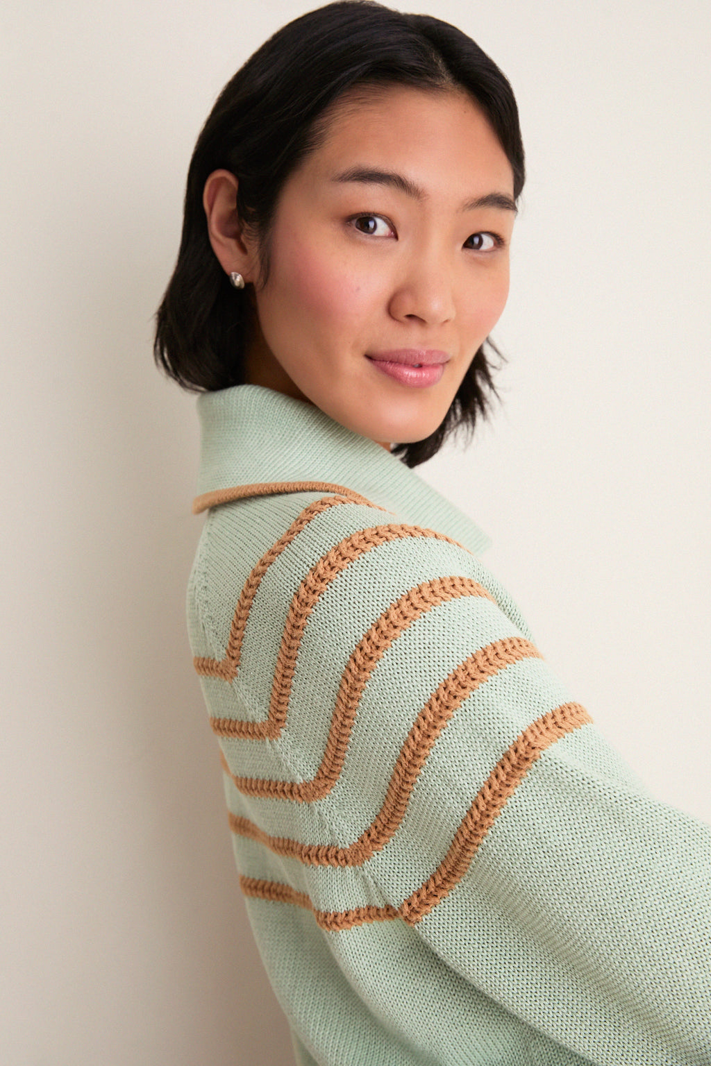 Seafoam Scholar Cardigan with Crochet Stripes