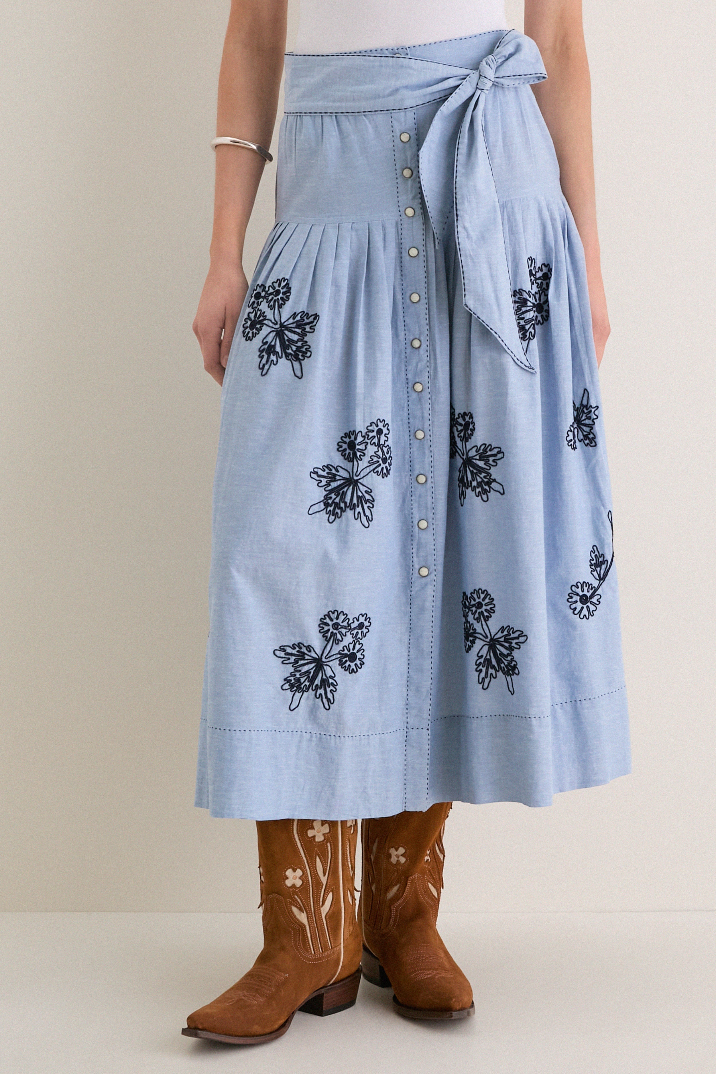 The Chambray Embroidered Highland Skirt