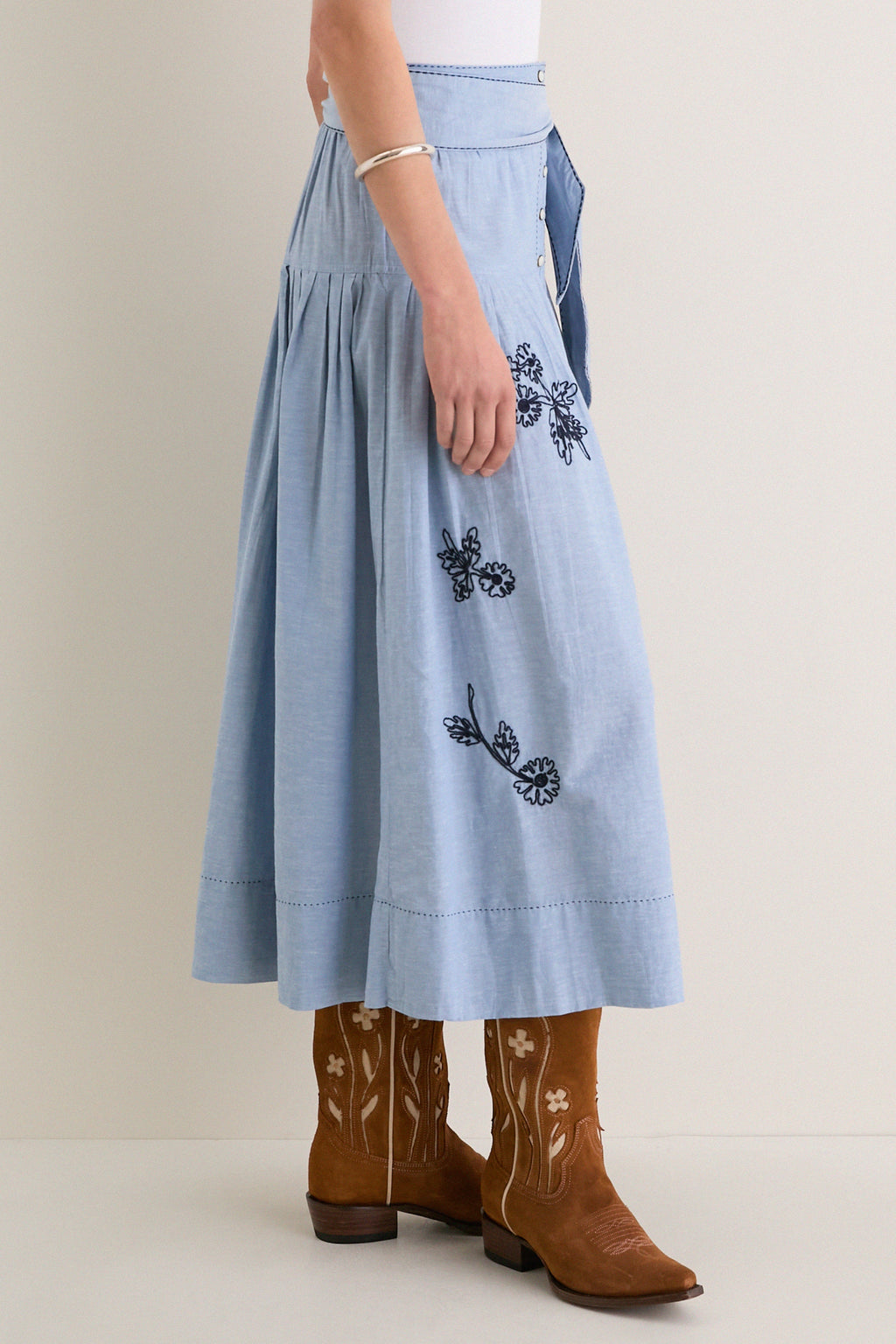 The Chambray Embroidered Highland Skirt
