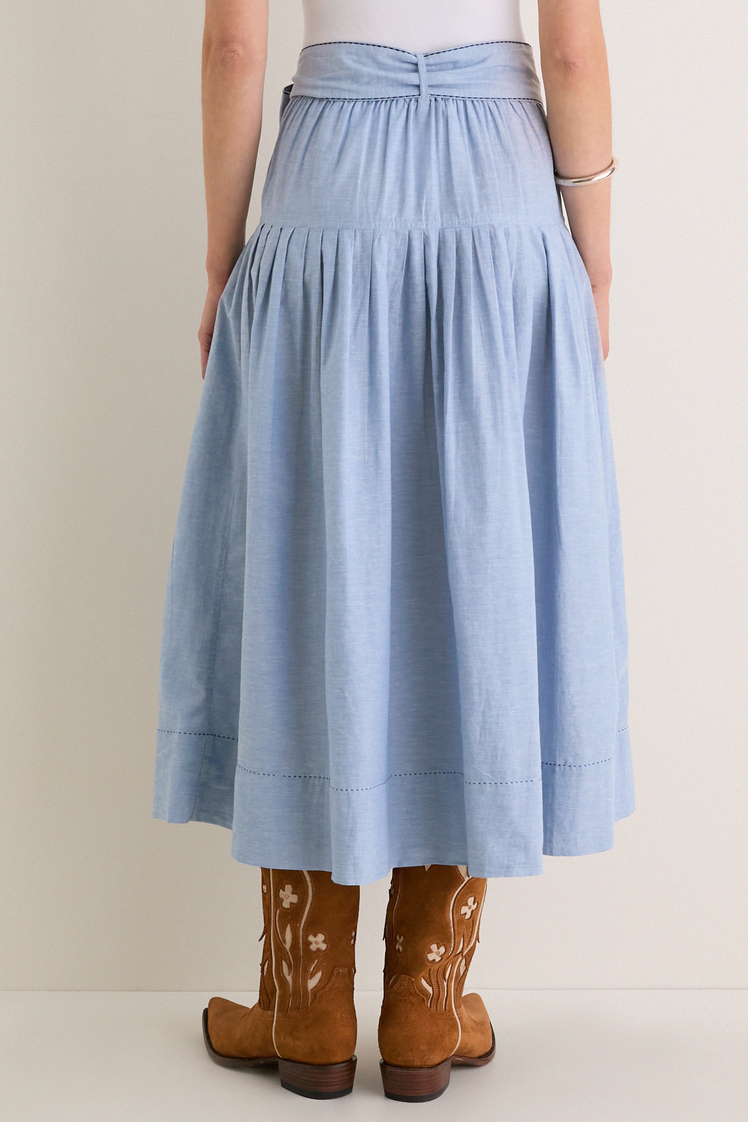 The Chambray Embroidered Highland Skirt