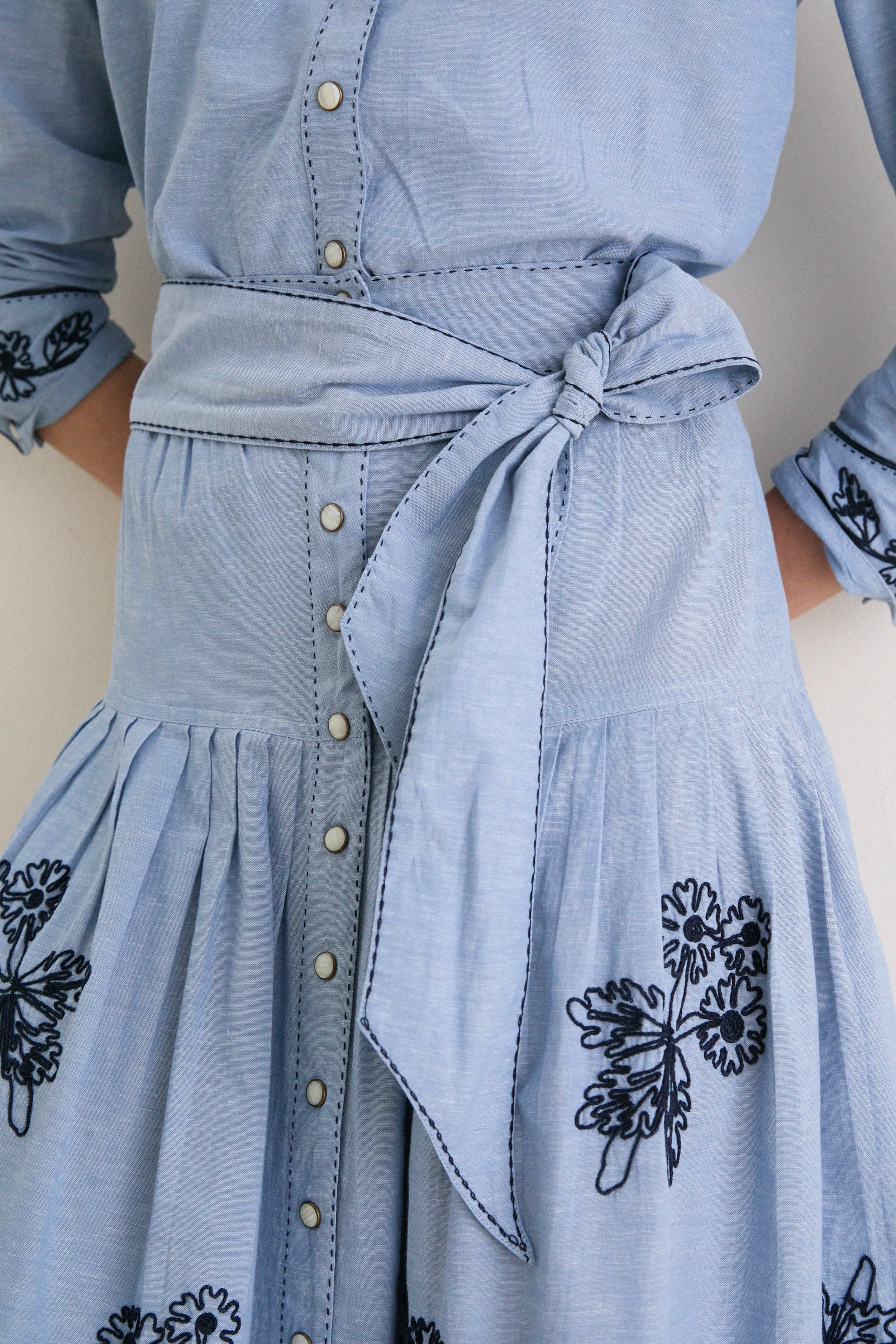 The Chambray Embroidered Highland Skirt