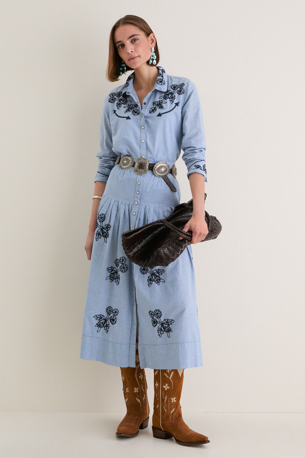 The Chambray Embroidered Highland Skirt