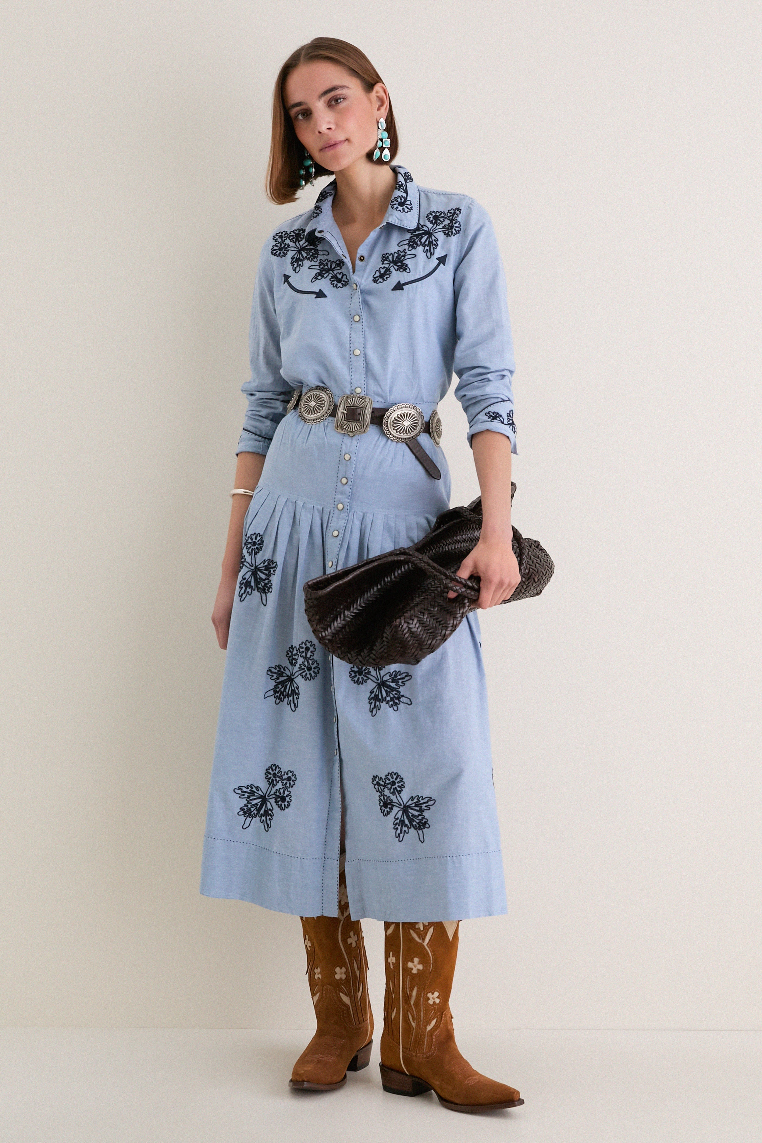 The Chambray Embroidered Highland Skirt