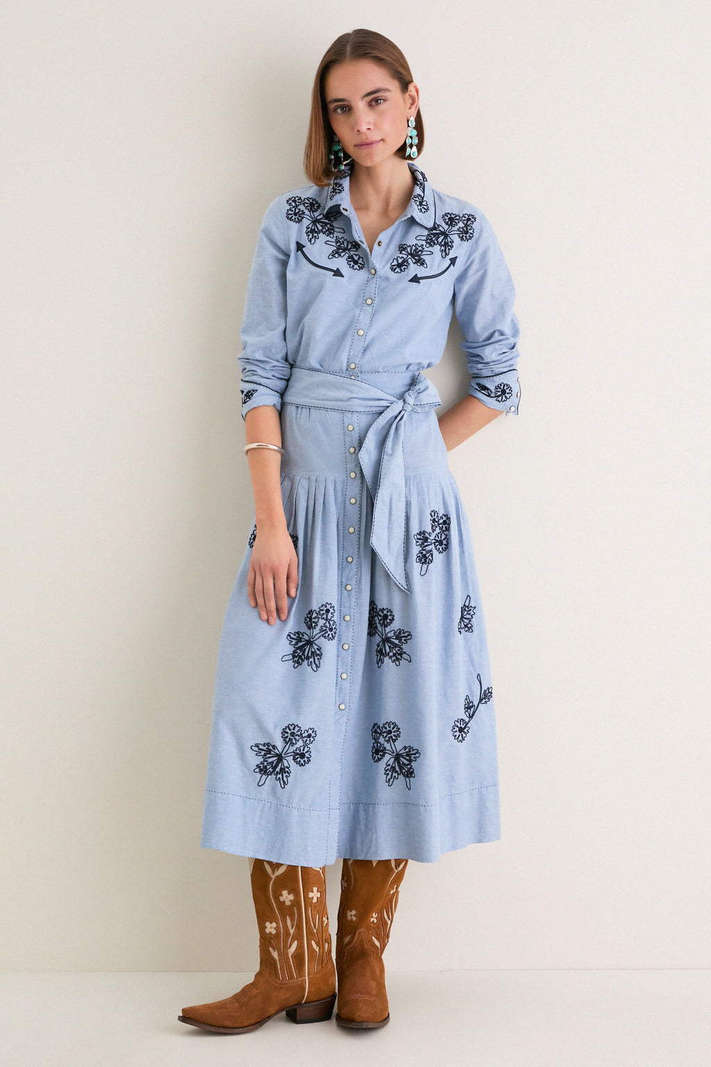 The Chambray Embroidered Highland Skirt