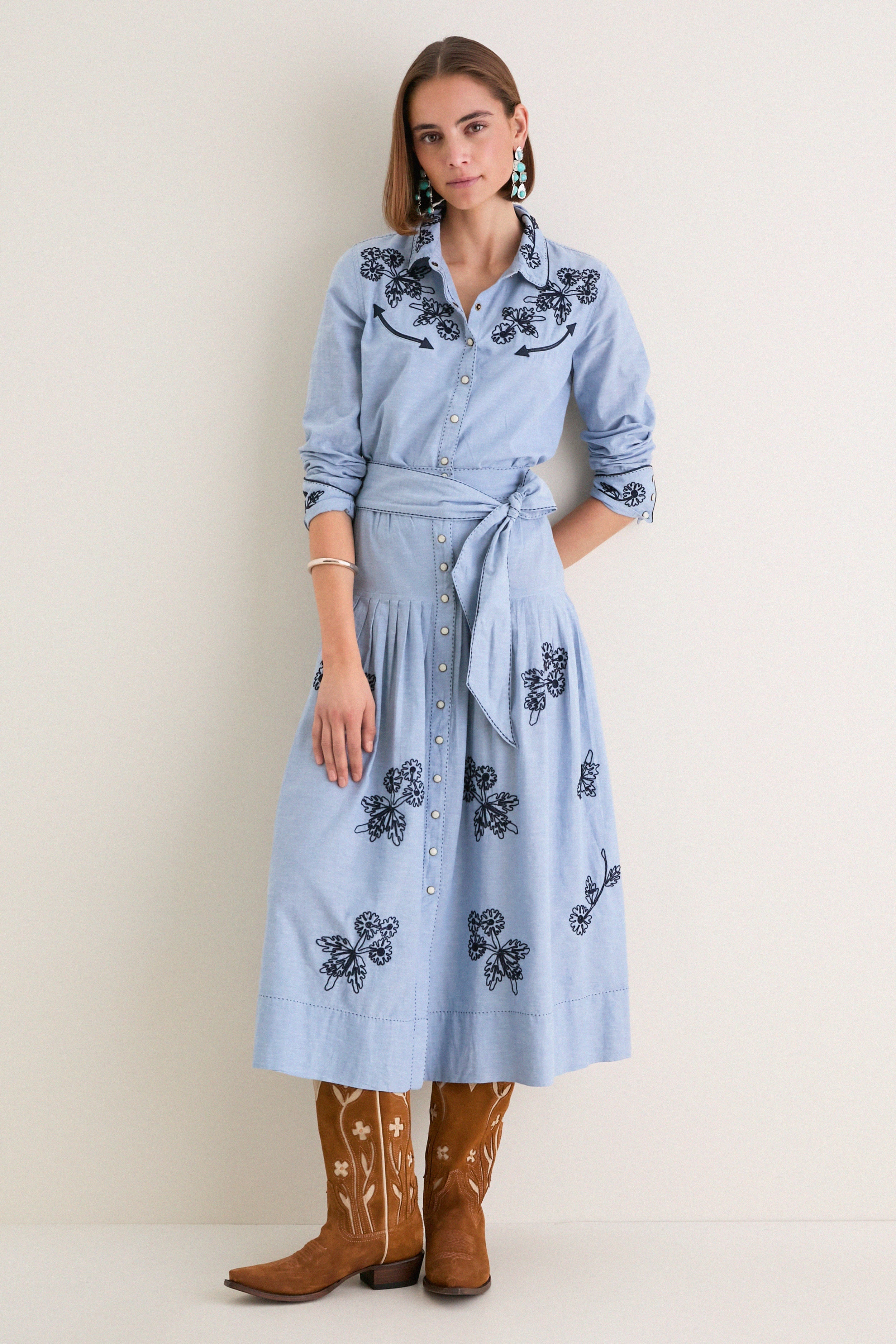 The Chambray Embroidered Highland Skirt