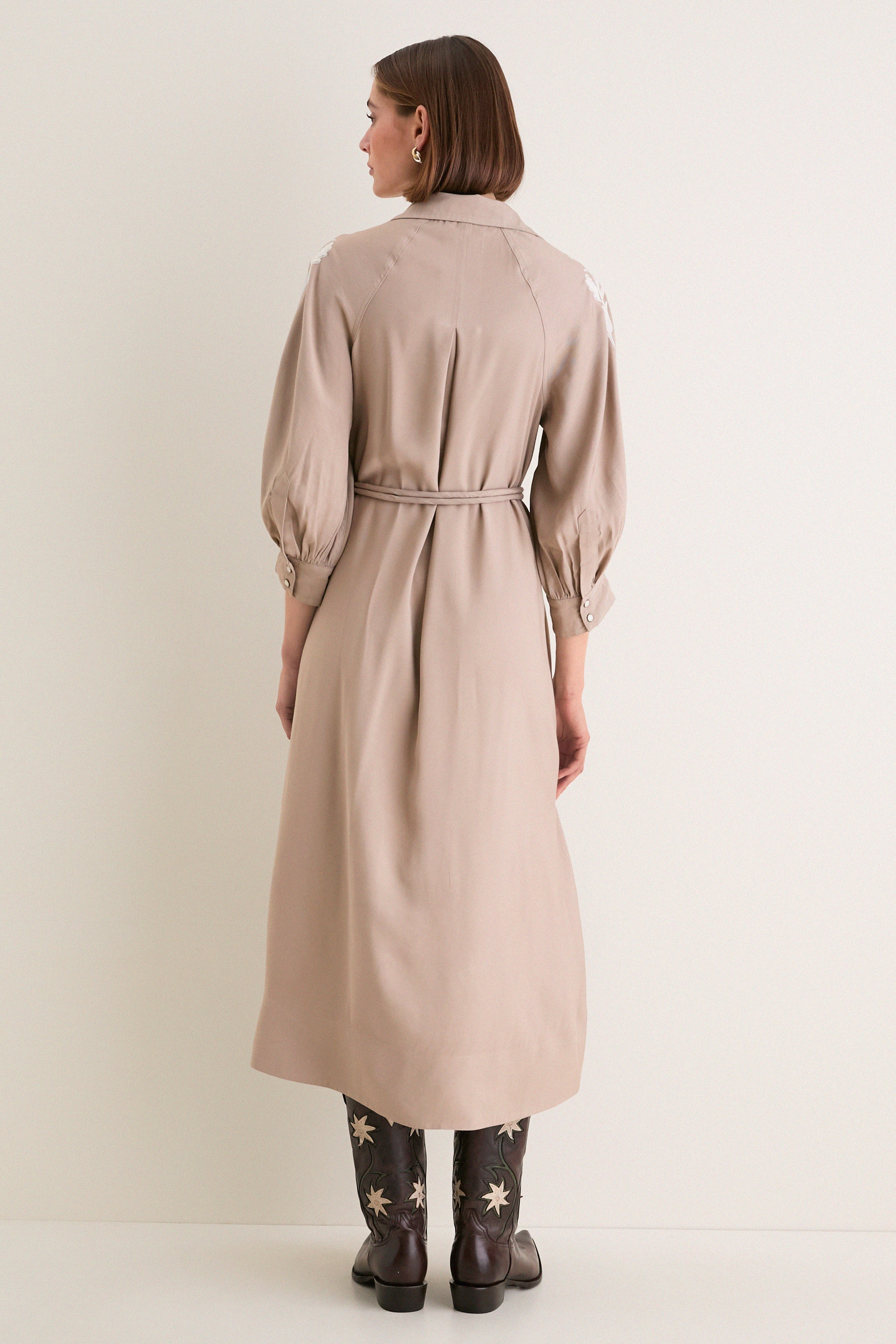 Soft Tan Western Embroidered Herd Dress