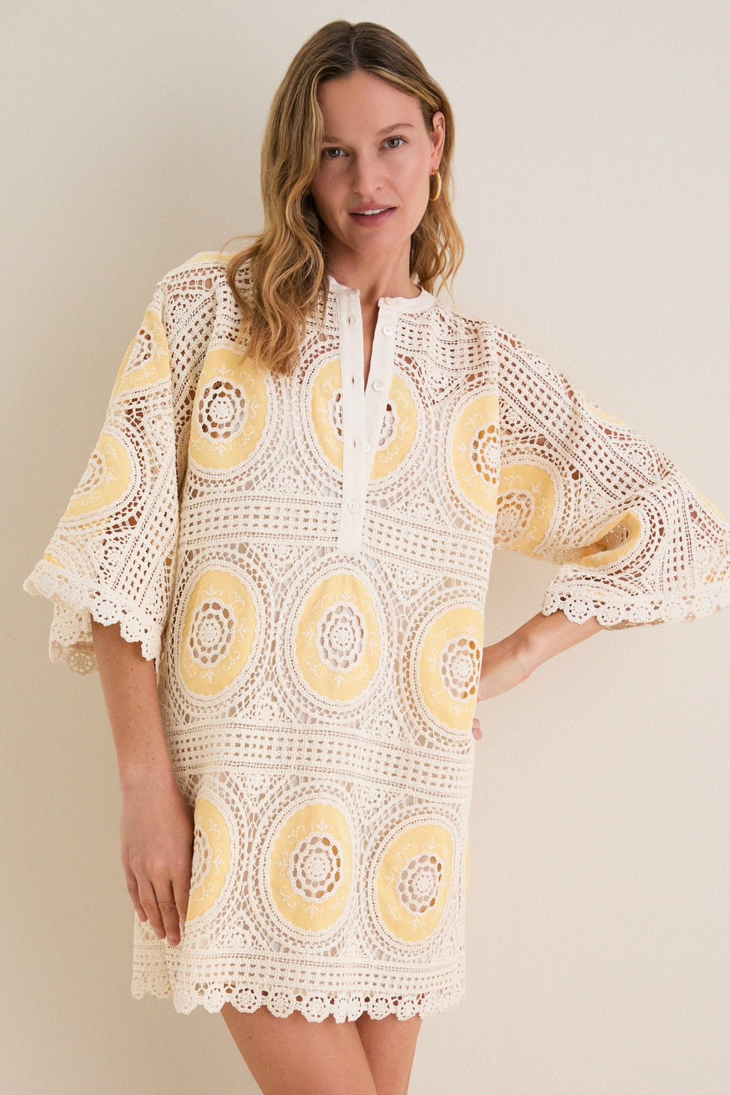 Sunshine Medallion Crochet Arles Mini Dress