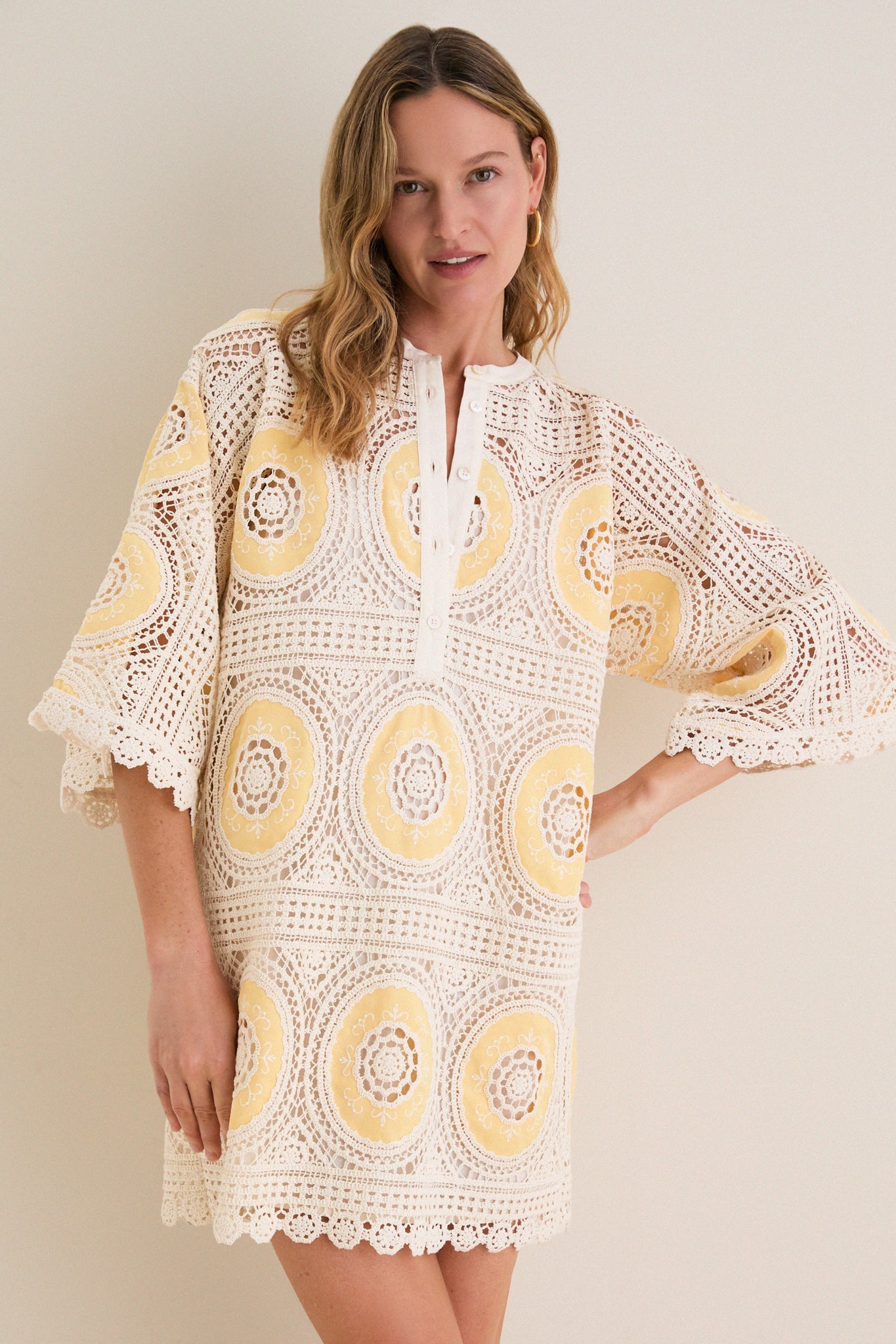 Sunshine Medallion Crochet Arles Mini Dress