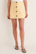Butter Yellow Leather Rivoli Button Down Mini Skirt
