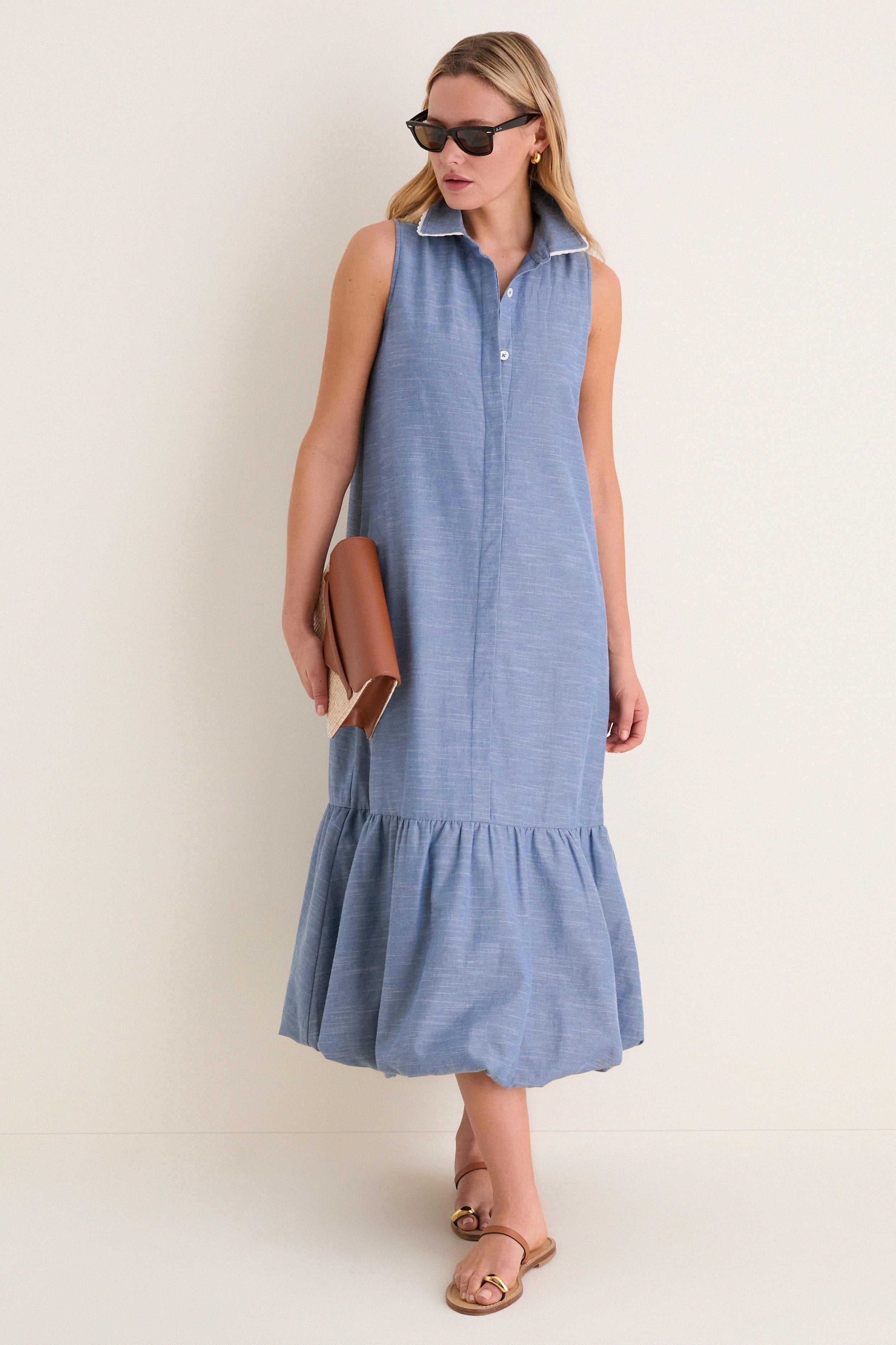 Chambray Sleeveless Martine Bubble Maxi Dress