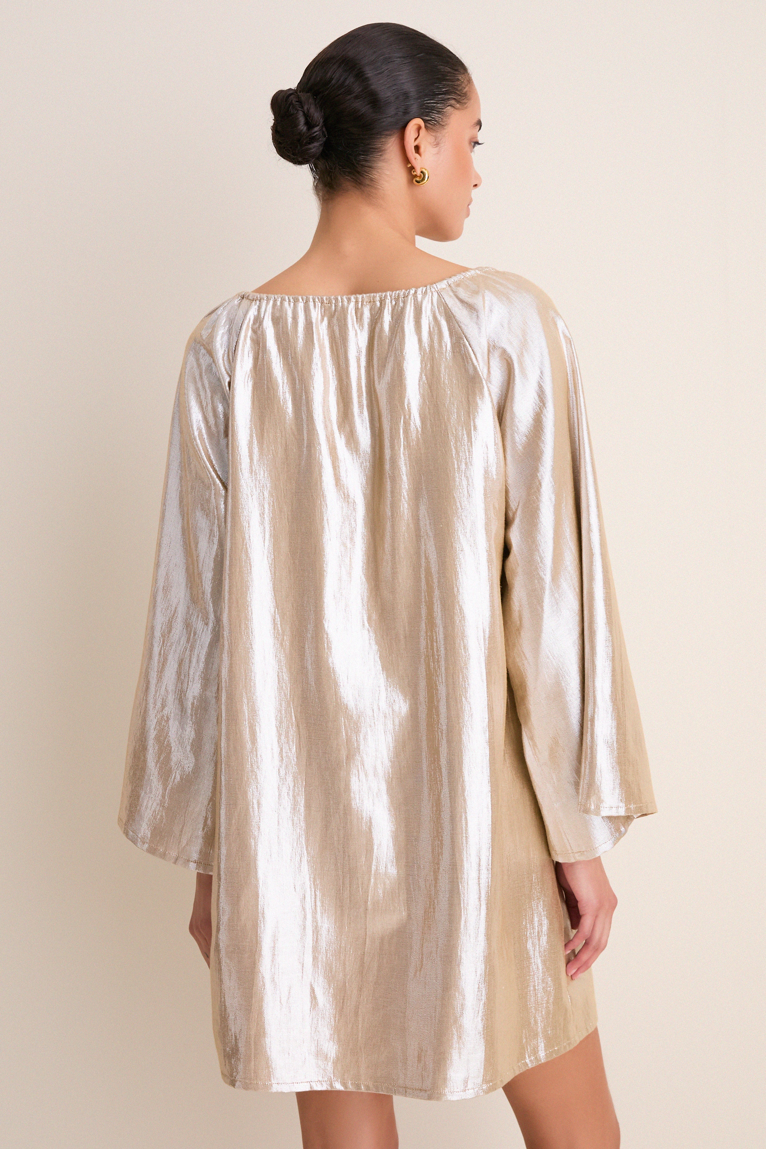 Gold Metallic Claudine Mini Dress