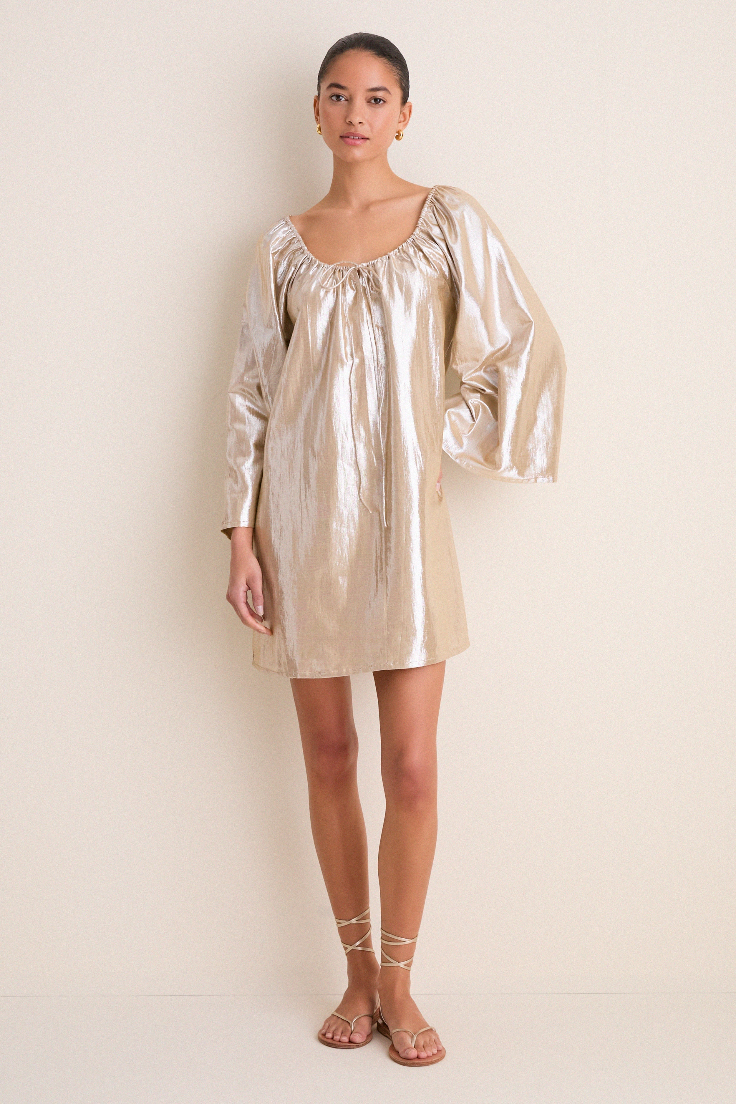 Gold Metallic Claudine Mini Dress